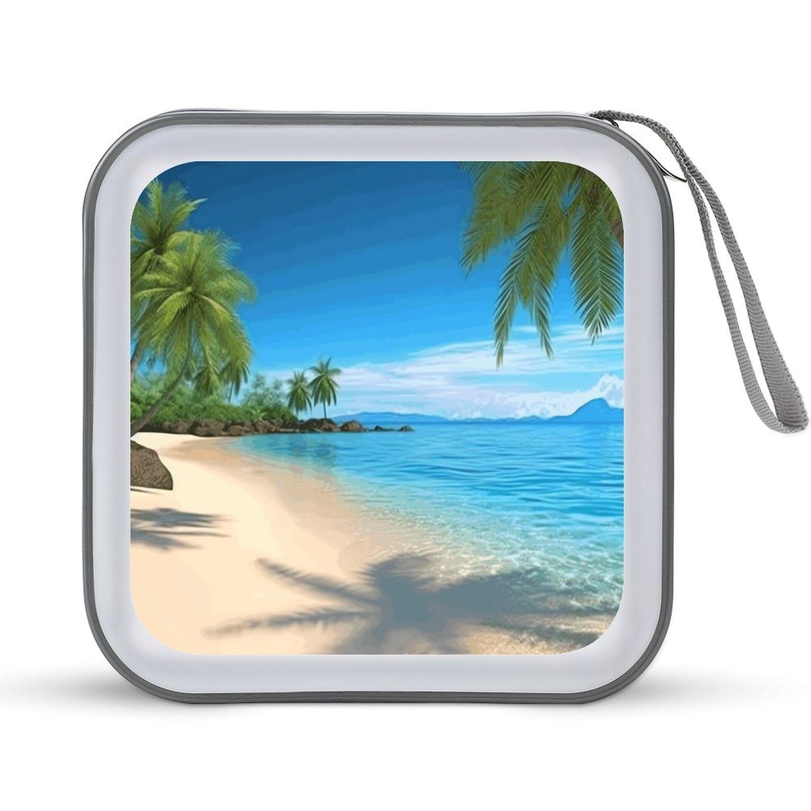 VstaDank - 40 Capacity Palm Tree Hawaiian Beach CD Case with Zipper Disc Storage Organizer, Portable Hard Plastic Storage CD Holder, Organizer