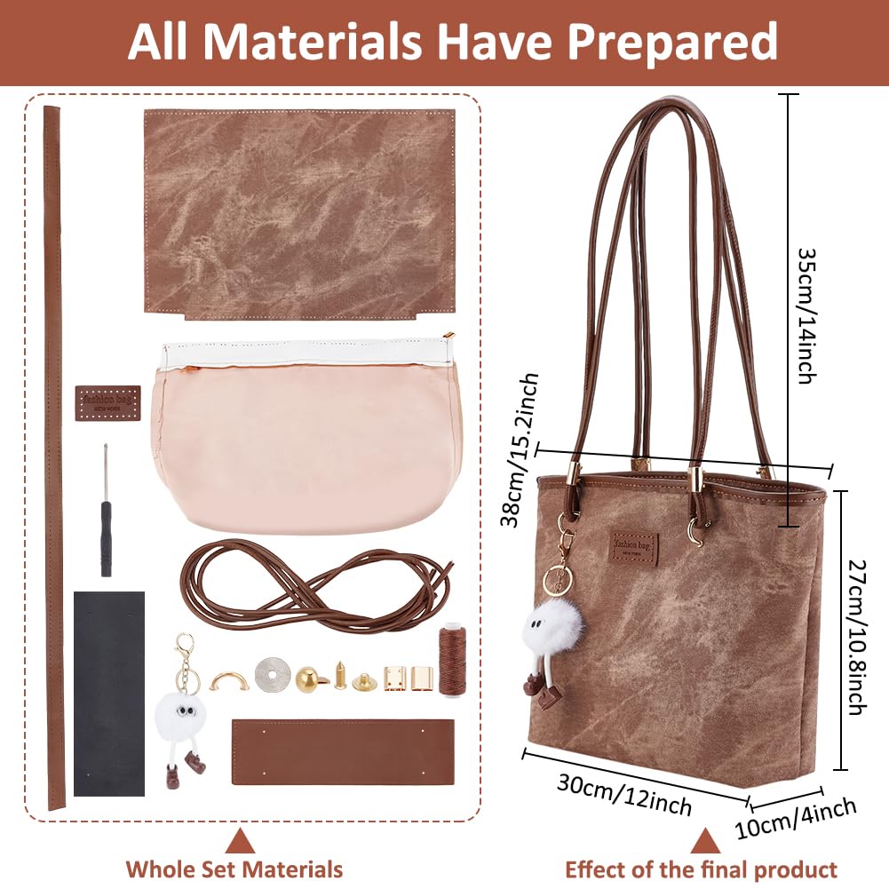 WEBEEDY DIY Tote Bag Making Kit DIY Handmade PU Leather Shoulder Bags Making Kit for Women Adult,Hand Stitched Leather Sewing Kit with Sewing Craft Tool and Instruction Craft Bag Making Supplies