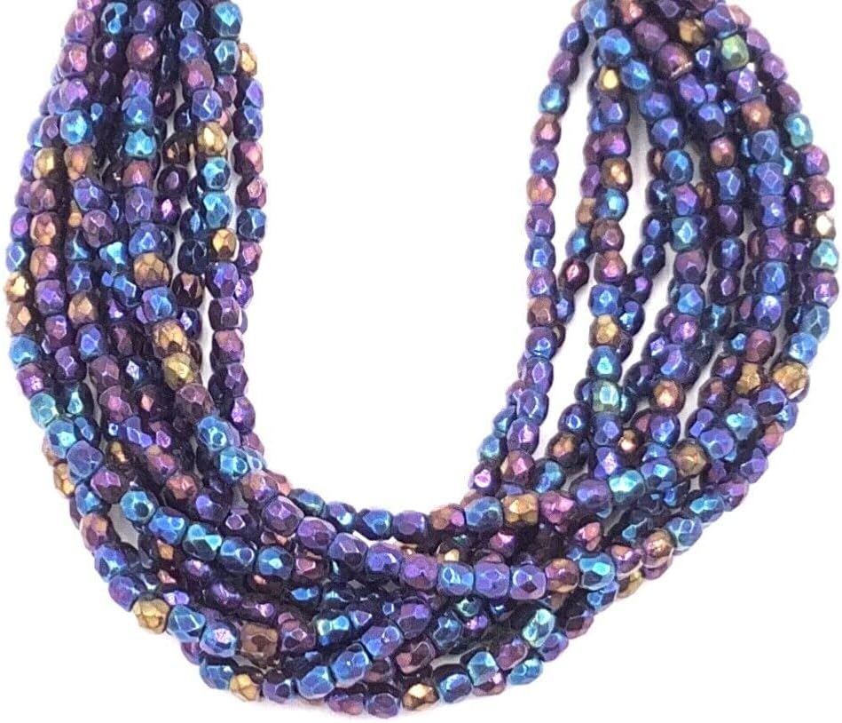 200 Fine Czech Purple Blue Iris Round Faceted fire Polished Glass beads-3mm