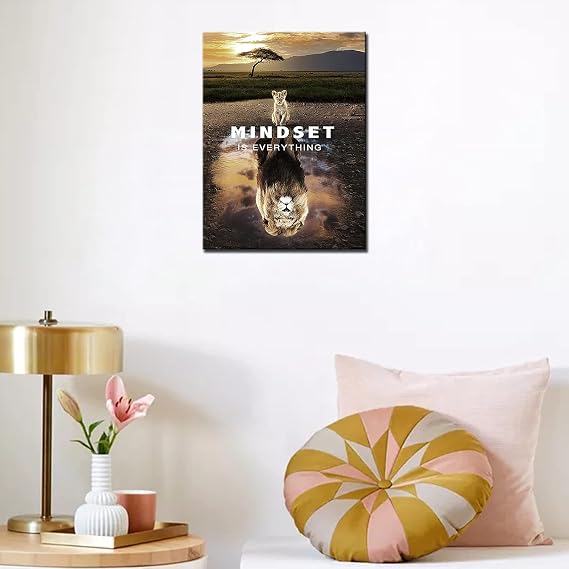 Motivation Posters Canvas Mindset is Everything Move Forward Wall Art Pictures Entrepreneur Print Artwork Painting for Office Framed Modern Canvas Wall Art 12''W x 16''H