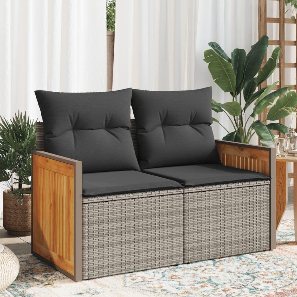 IKAYAA Divanetto da Esterno 2 Posti con Contenitore Divano da Giardino Salotto da Giardino in Polyrattan con Cuscini per Seduta e Schienale-Grigio-con Contenitore