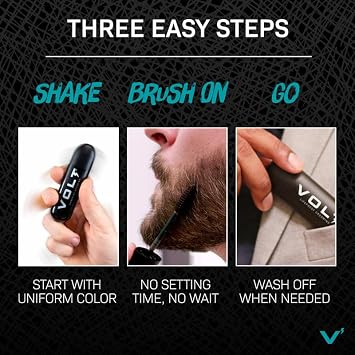 VOLT Grooming Temporary Instant Beard Color for Men, Quick Drying Plant-Based Brush On Beard, Hair, Mustache & Eyebrow Color, Safe for Sensitive Skin, Mud Brown, 1 Pack, Up to 35 Applications