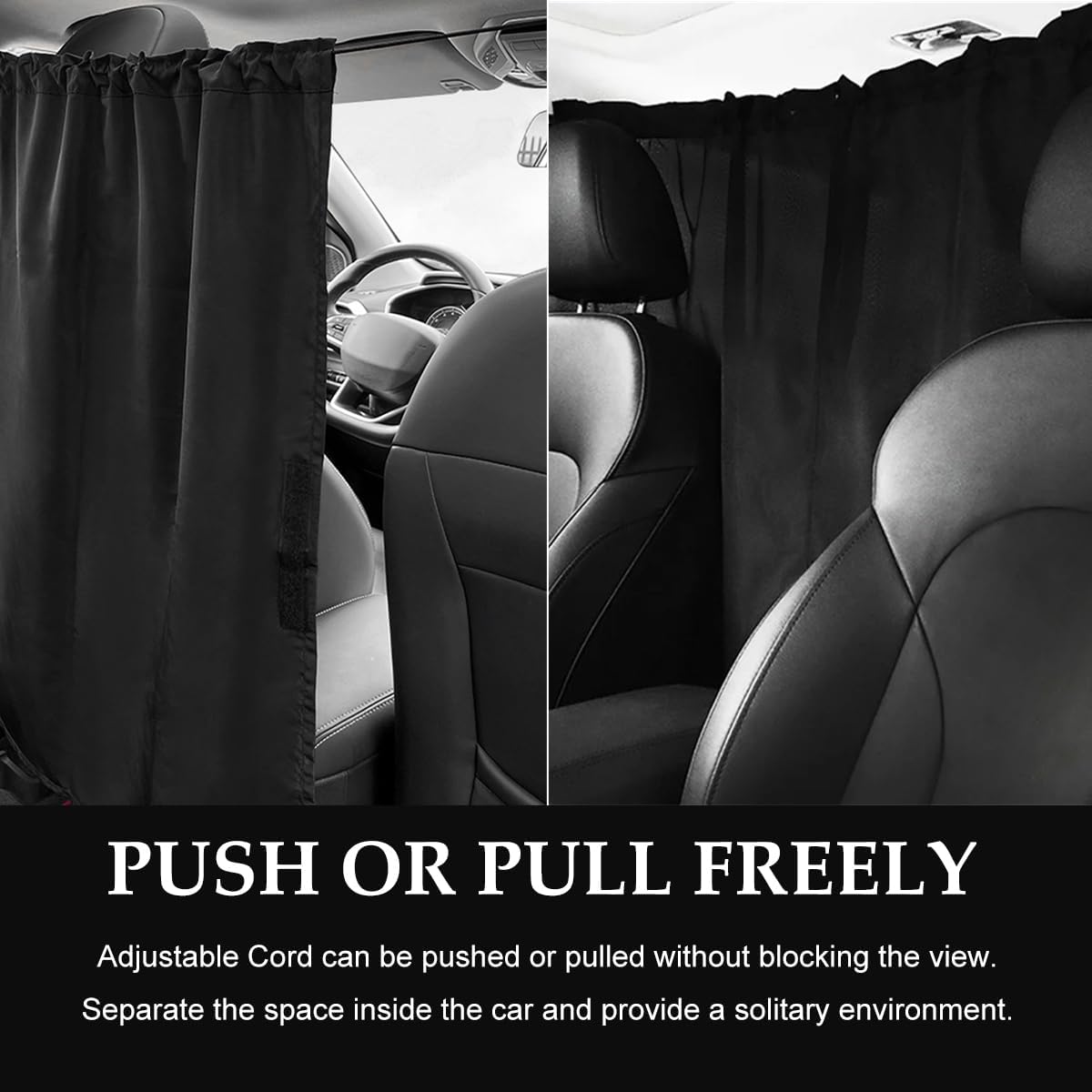 3PCS Car Privacy Curtain, Vehicle Blackout Divider Curtain with 2 Rear Side Window Shades, Car Sunshade Screen Cover Blocks Light for Sleeping Camping Fit Sedan SUV Truck