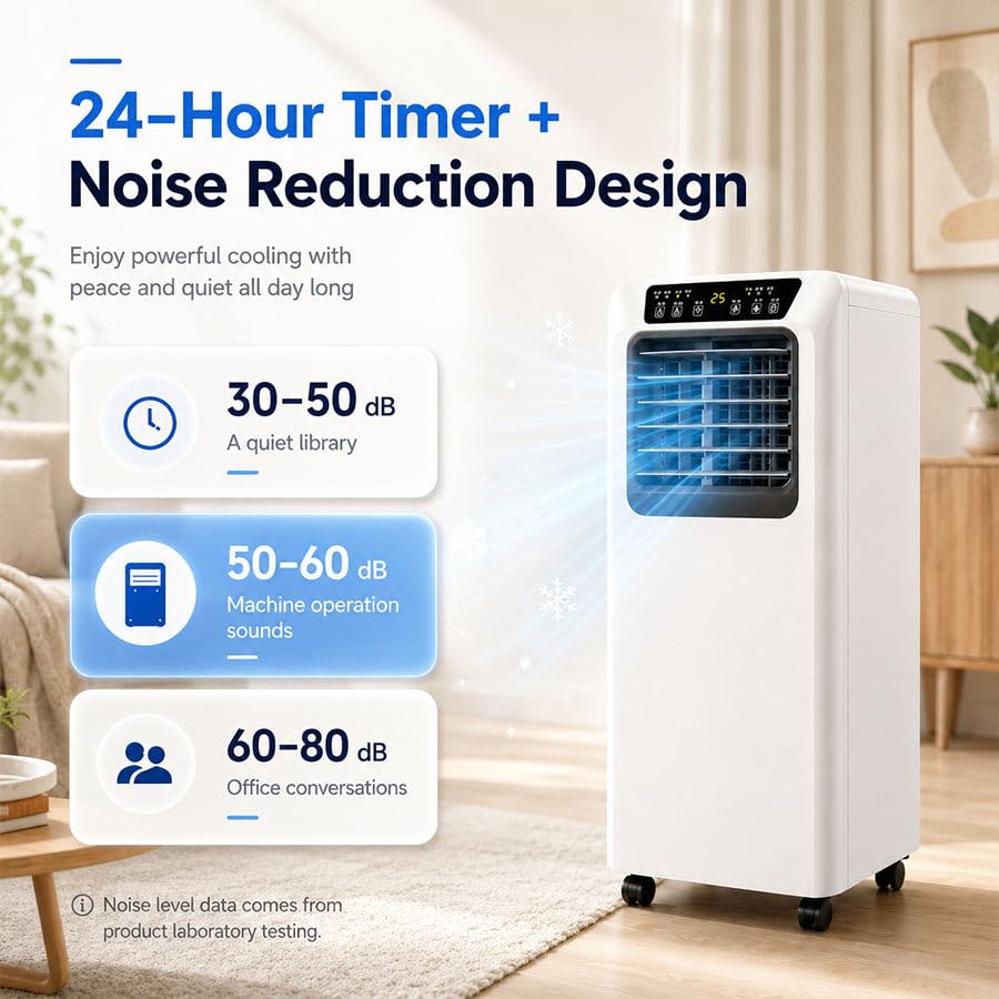 Climatizzatore Portatile Silenzioso e Smart per Camera da Letto e Ufficio 7000BTU | Modalità Raffreddamento, Deumidificazione e Sonno con Telecomando, Timer 12 Ore e Oscillazione 120° per Camera e Ufficio
