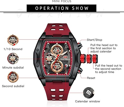 Miniatura 7 de MF MINI FOCUS Reloj para hombre Reloj de pulsera de moda hueco esfera grande luminoso impermeable deportivo analógico de cuarzo cronógrafo de