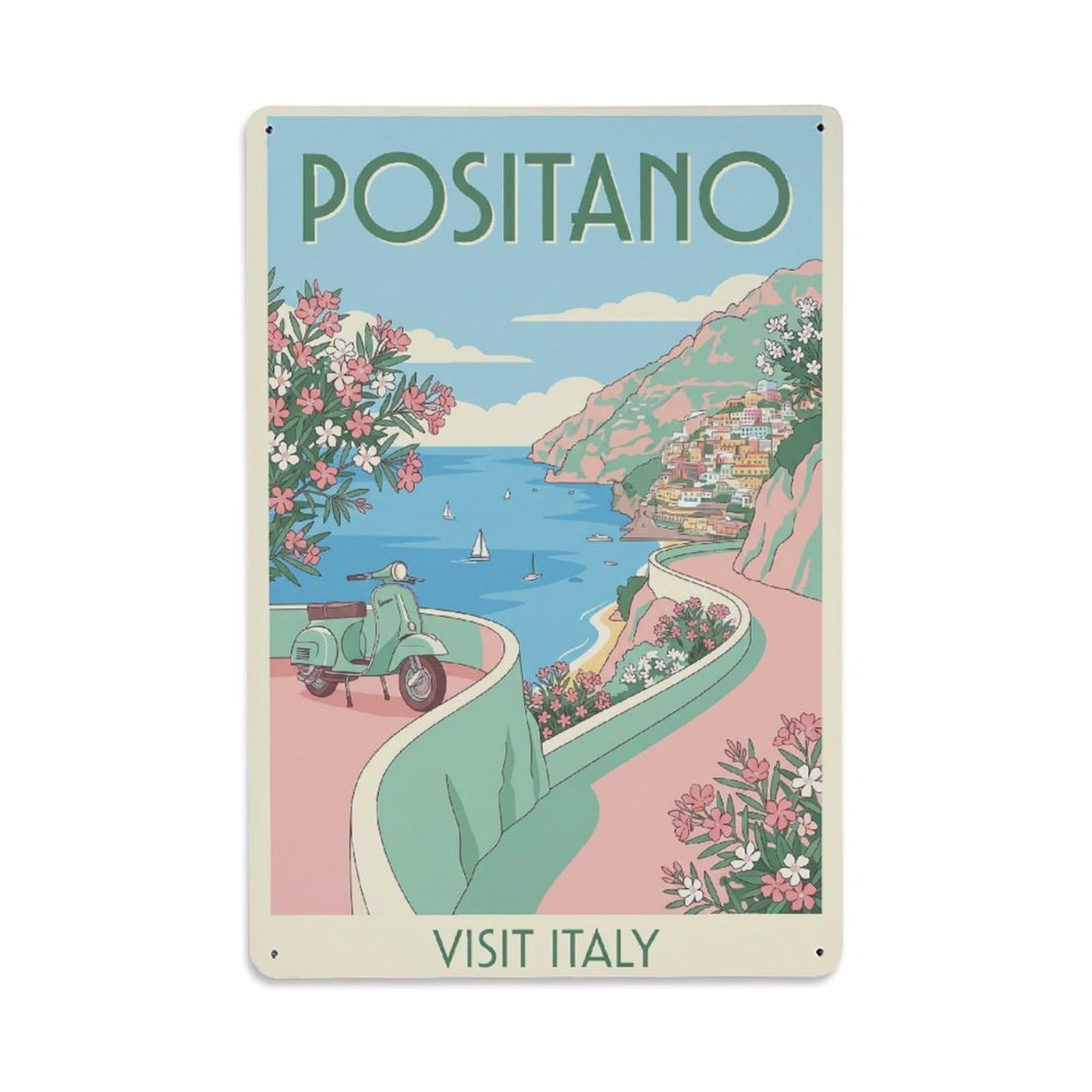 Vintage Travel Positano Italy Graceful Metal Tin Sign Plaque Wall Decor for Cafe, Club Bar, Office, Garden Metal Poster 8x12Inch