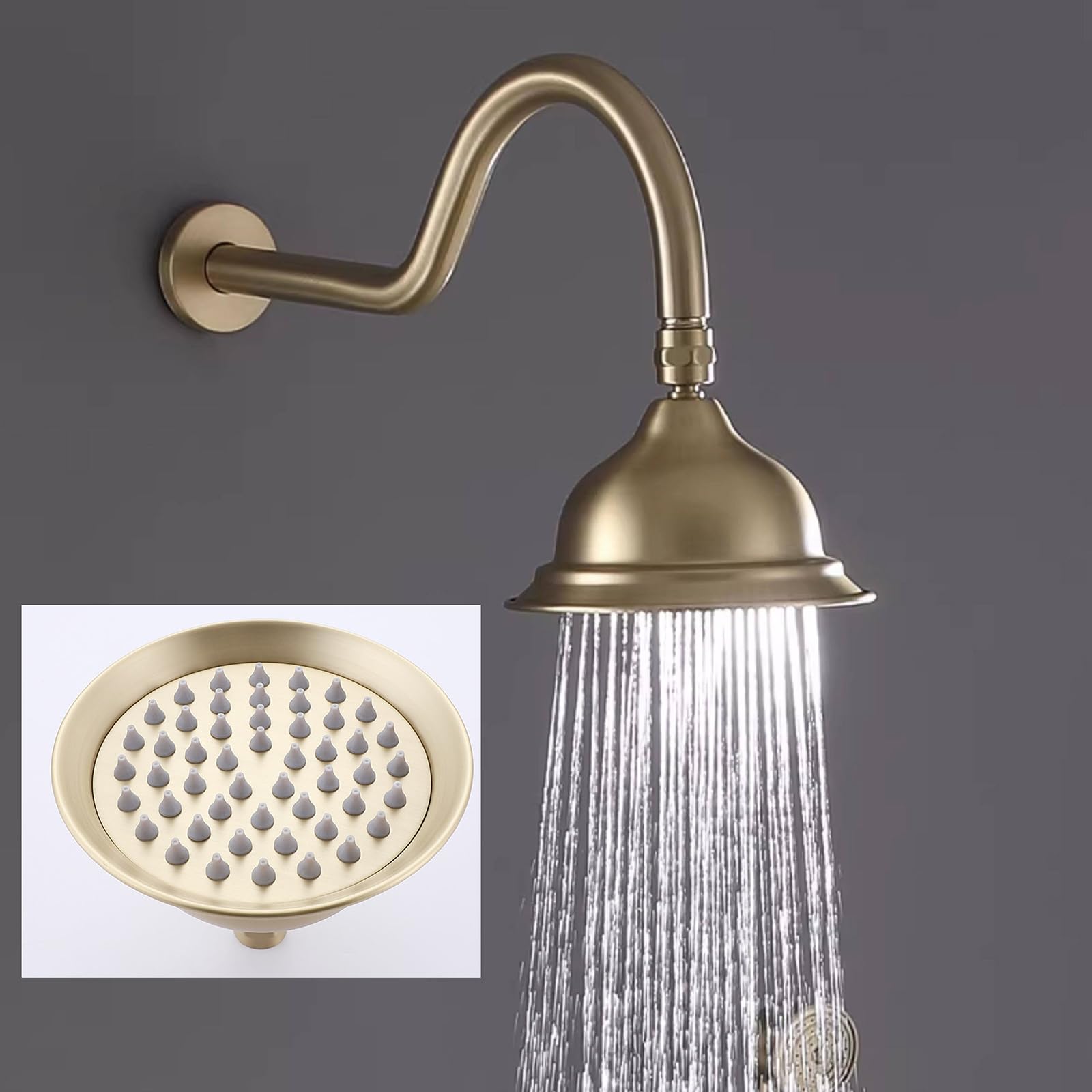 XJTNLB Miscelatore Doccia Monocomando Incasso 2 Vie Soffione Doccia Rotonda a Parete con Doccetta,Oro Spazzolato