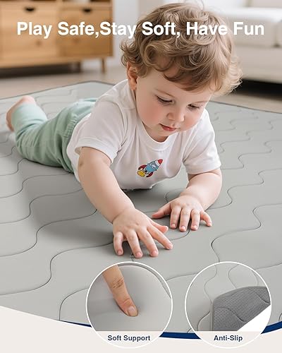 Miniatura 9 de Separo Tapete de juego para bebé, tapete de juego de 59 x 71 pulgadas, compañero de juego suave para gatear con superficie de tacto fresco, lavable