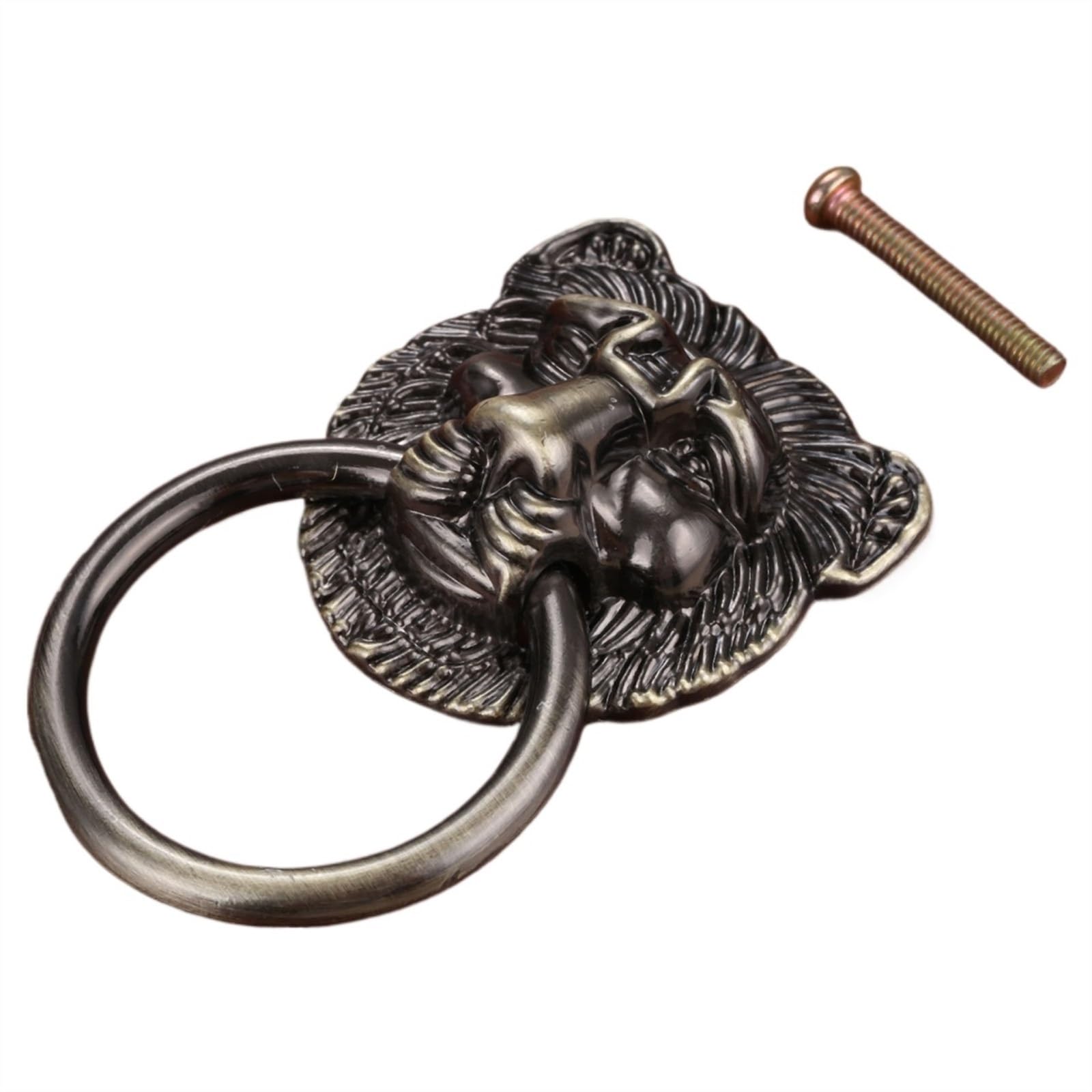 Aldaba de puerta de león de 74 x 45 mm con acabado ornamental antiguo