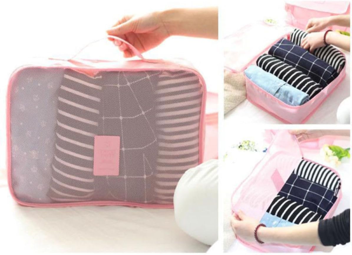 6pcs Pink Travel Storage Bags Six Piece Set Waterproof Organizers image 2