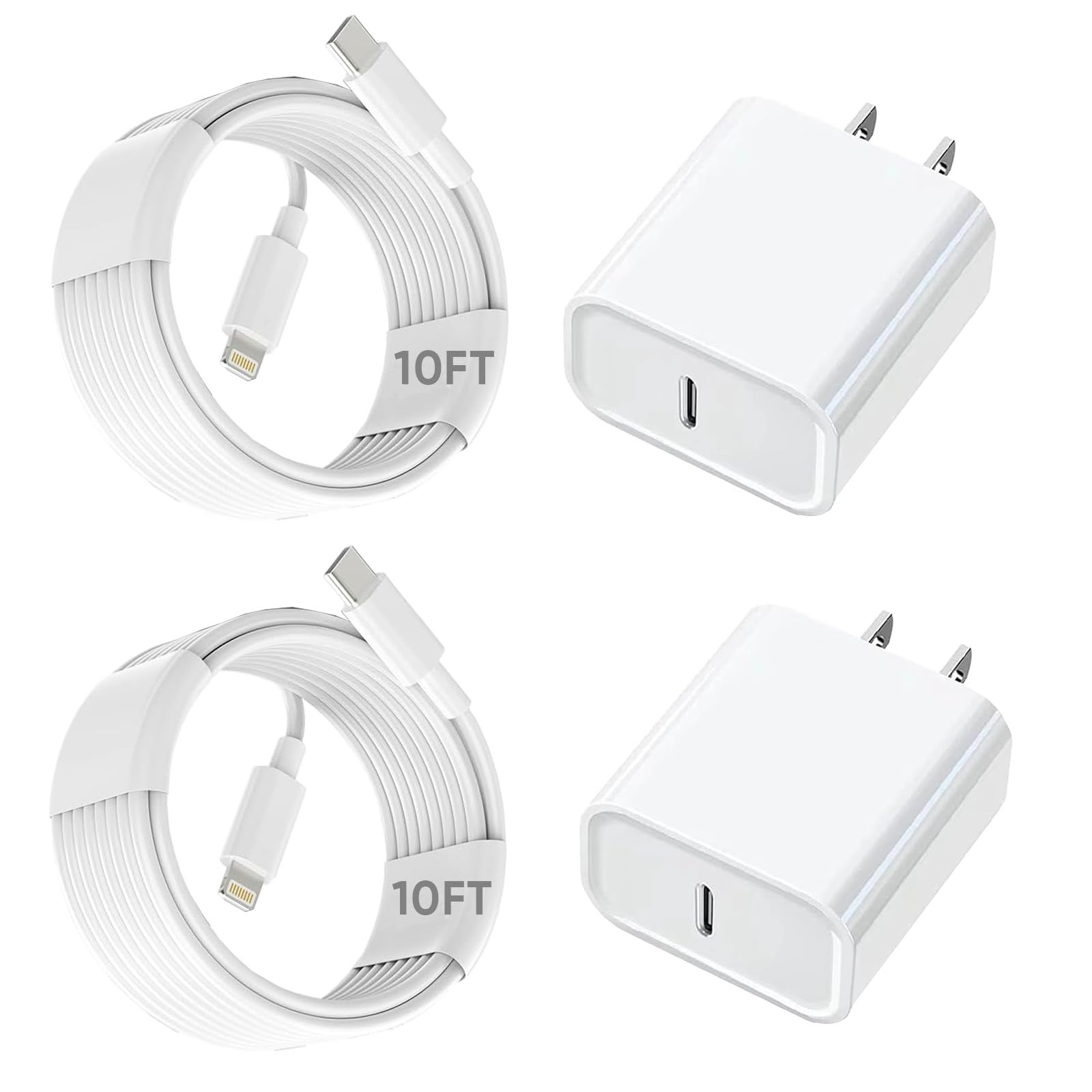 10FT iPhone Fast Charger,2Pack[Apple MFi Certified]iPhone Fast Charging USB C Blocks Wall Charger PD Adapter with Long 10 Foot USB C to Lightning Cable for i Phone14/13/12/11Pro Max/XS/SE/AirPods,iPad