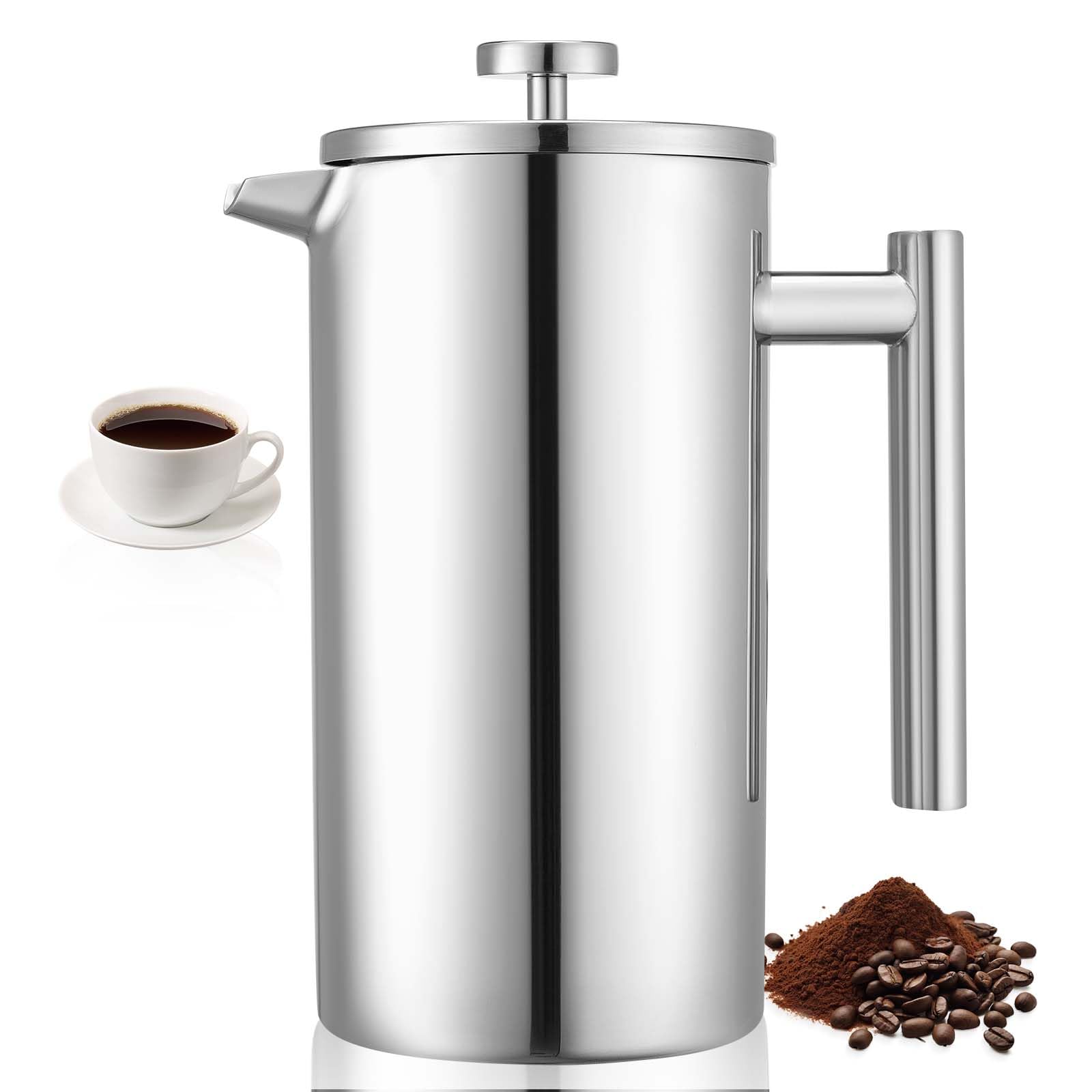VEVOR Cafetera de Prensa Francesa de Acero Inoxidable, 1,5 L, con Filtro, Grande, de Doble Pared, con Aislamiento, para Café Frío, para Camping, Viajes, Hogar, Cocina, Plata, 190 x 115 x 245 mm