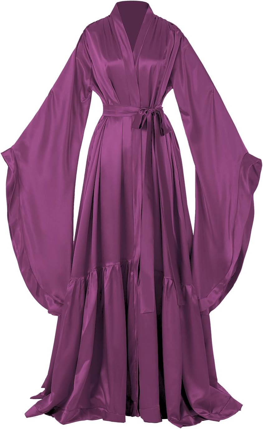 Women's Bridal Robes Old Hollywood Maternity Photoshoot Silk Bathrobe Long Lingerie Cover Up Nightgown
