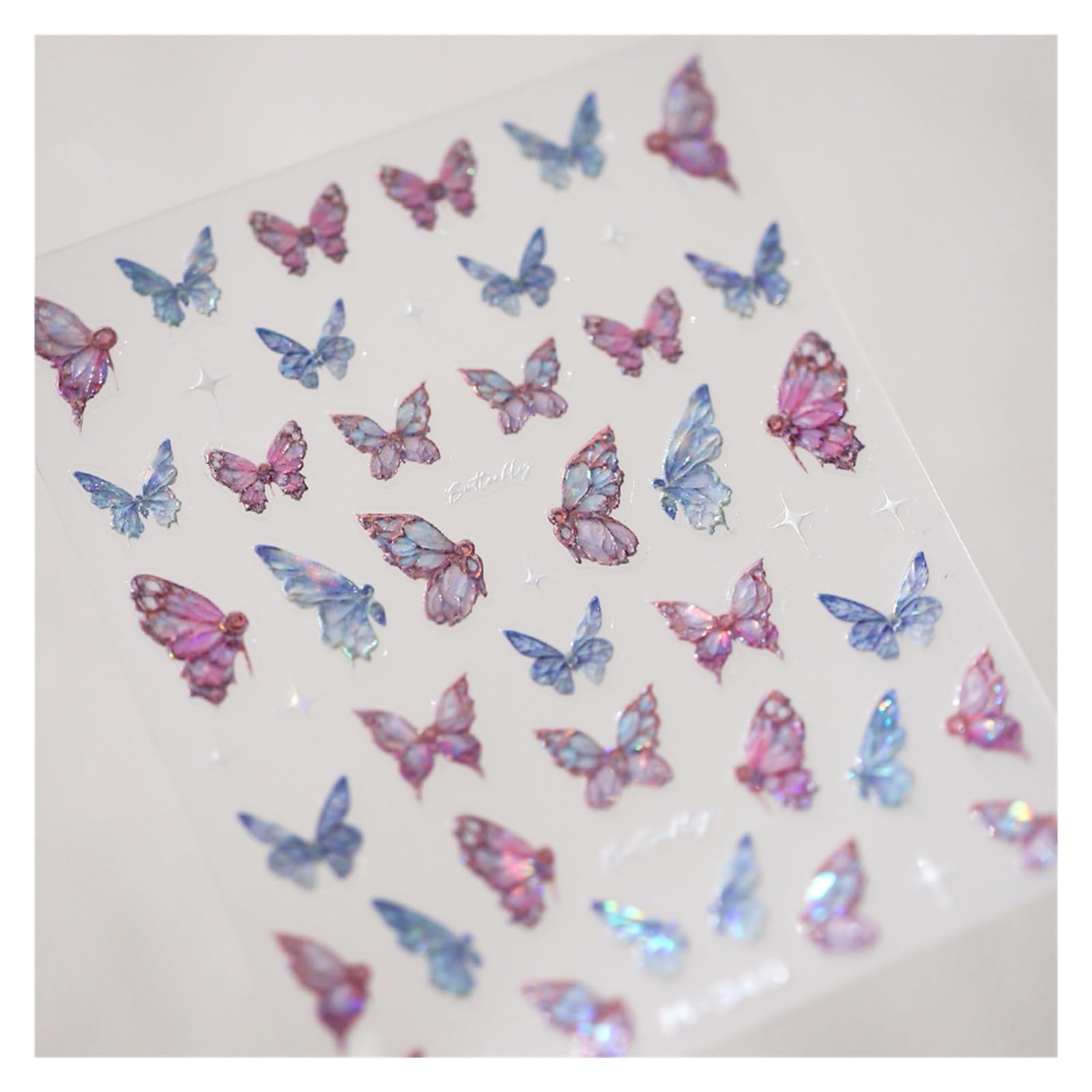 5 Pcs 5D Embossed Aurora Butterfly Nail Art Stickers Self Adhesive Decals for Nails Decoration DIY 3D Acrylic Supplies Parts(M340)