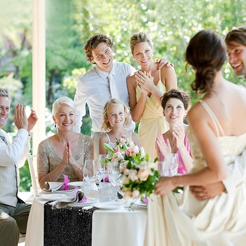 Miniatura 5 de OQSC Camino de mesa de lentejuelas de 72 pulgadas de largo color negro con purpurina para fiestas bodas nupciales 6 piezas color rojo rosa