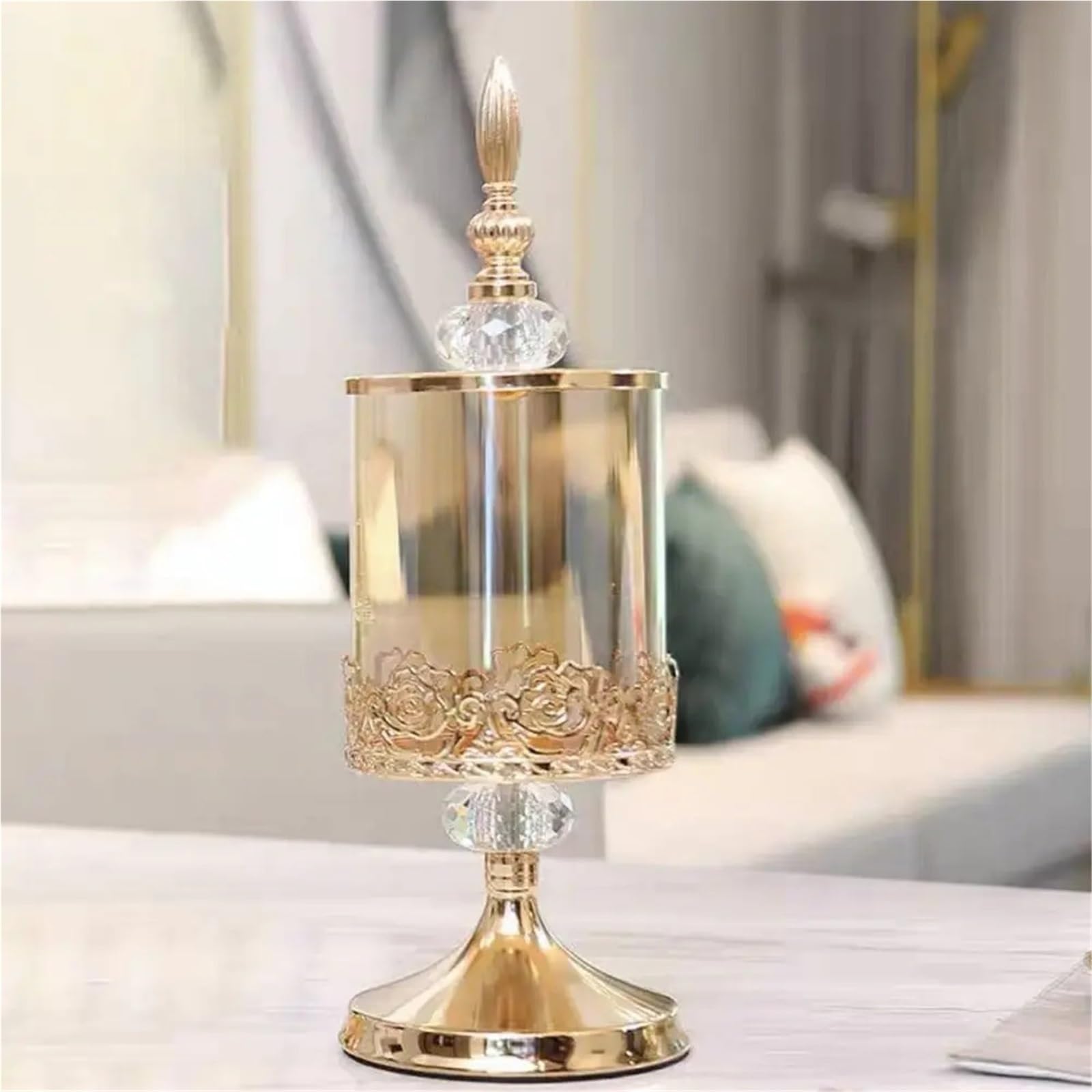 Tarro de almacenamiento cristal lujo con tapa, tarro caramelo rosa, chapado en oro, adornos decorativos, arte, decoración del hogar para Caramelos