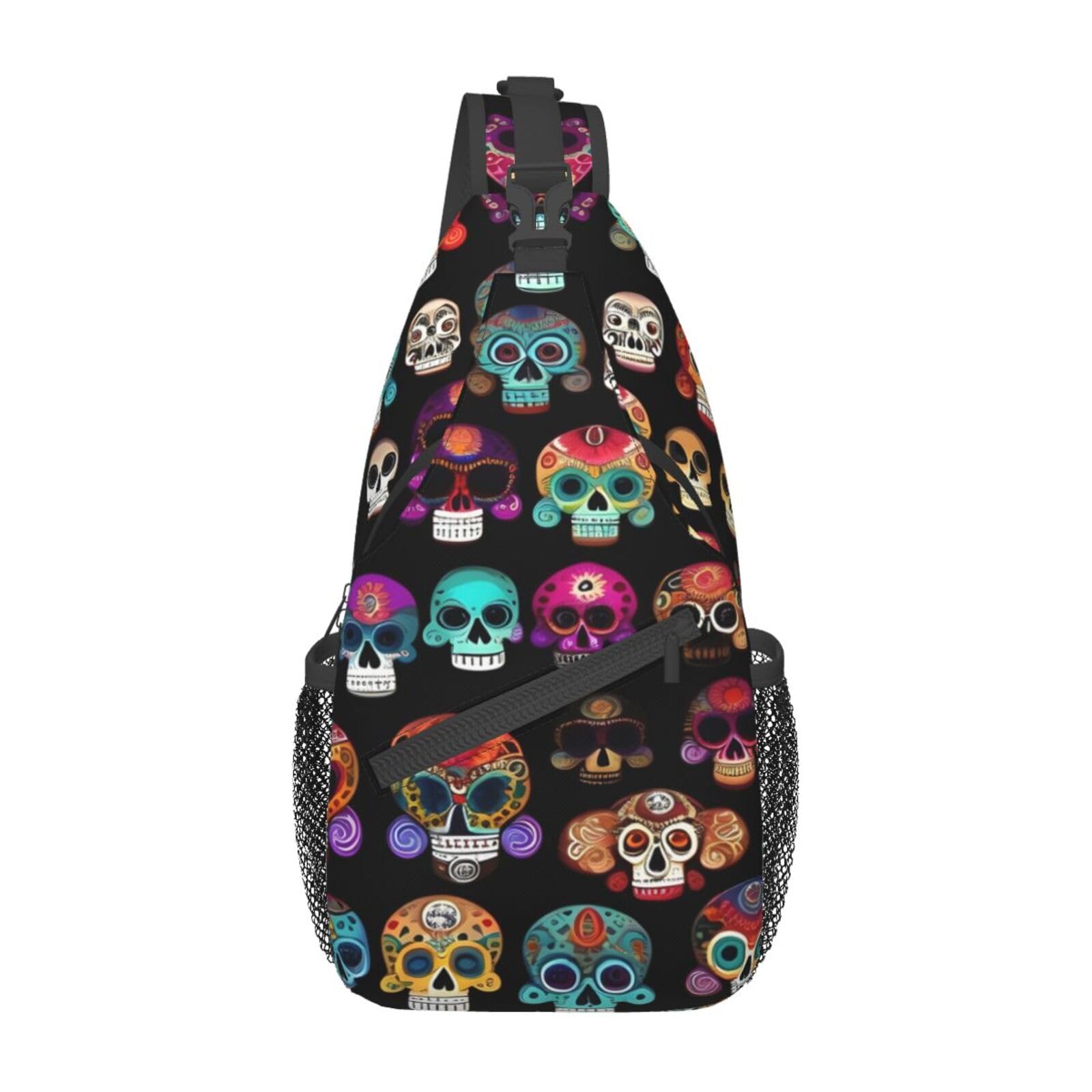 Mexican Colourful Skull High Storage Capacity Chest Bag Diagonally Sling Backpack Crossbody Shoulder Bag For Men Women