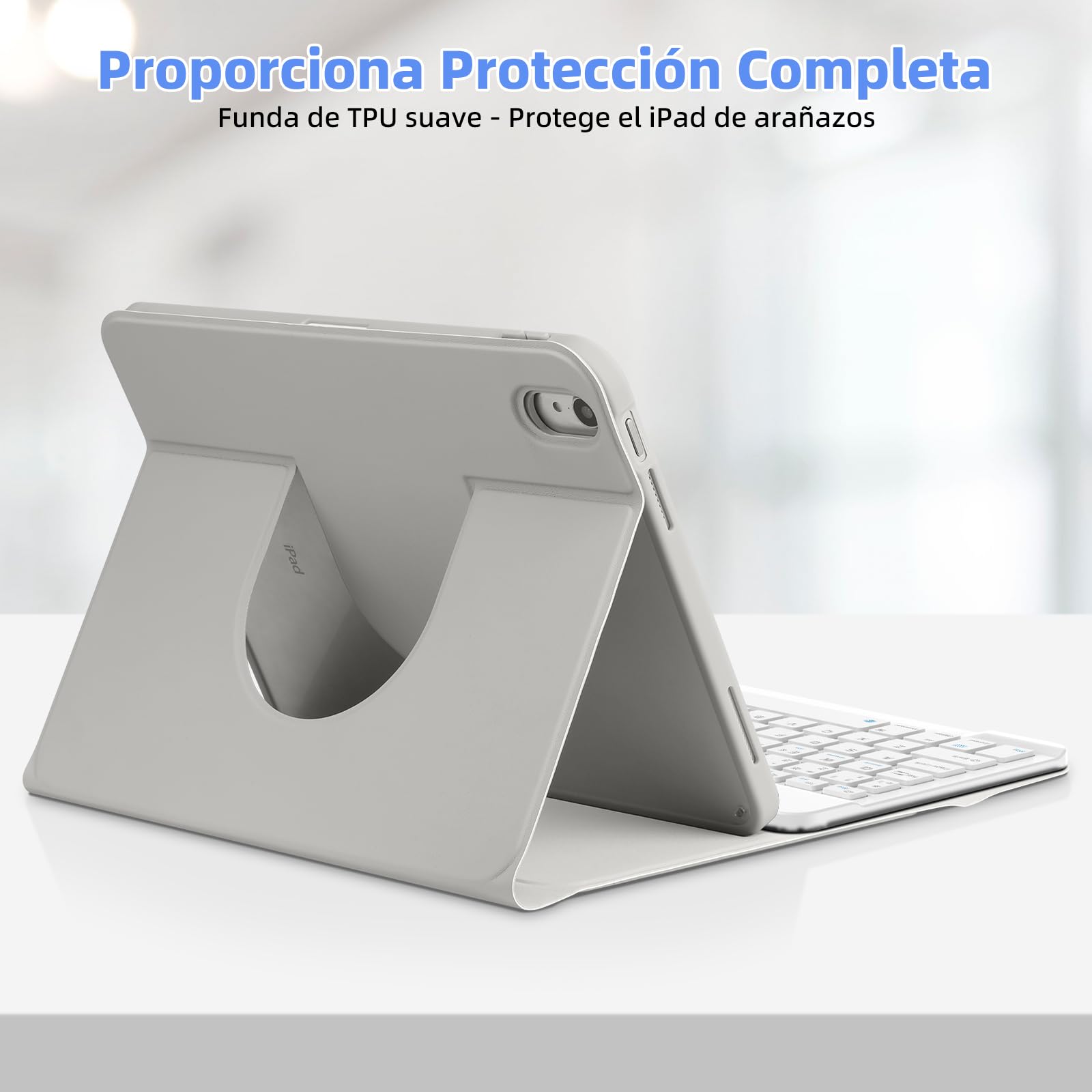Bettdow Funda con Teclado para iPad 11 Generación A16 2025/iPad 10 Generación 2022 (11/10.9 Pulgada), Uso Vertical/Horizontal, Desmontable Español Ñ Teclado con Funda para iPad 10/11 Gen, Gris
