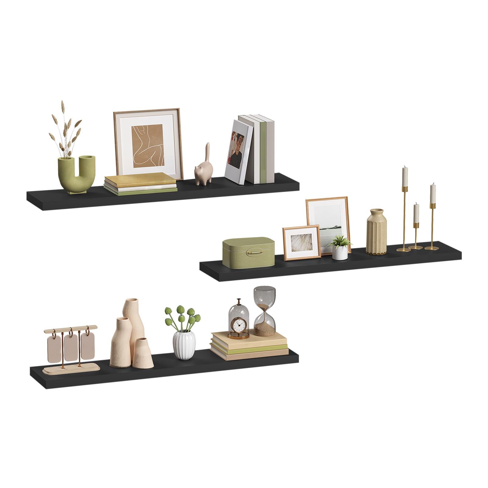 eSituro 3 Pcs Black Floating Shelves, 90cm Wooden Modern Shelf, Bedroom — image 1