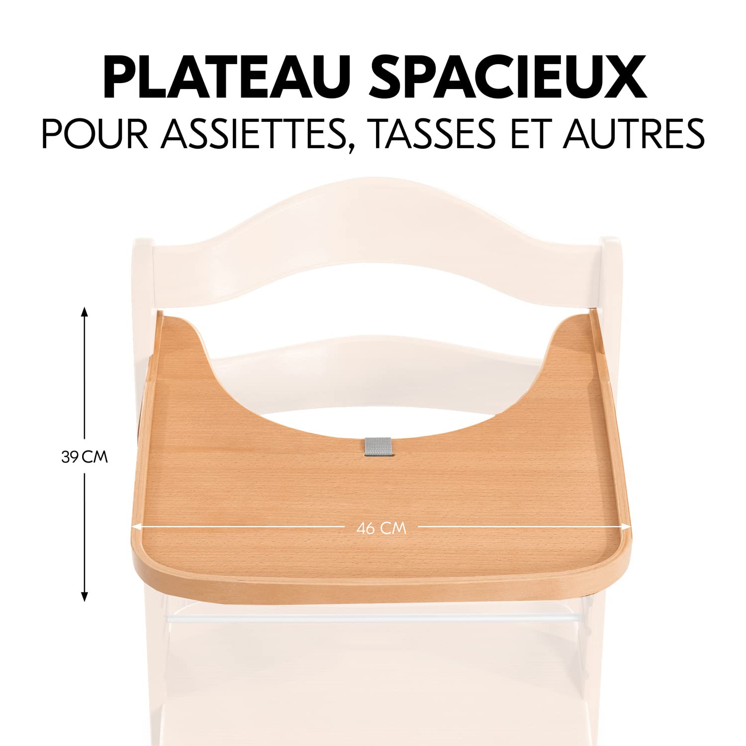 hauck Plateau Bebe Repas pour Chaise Haute Bébé Alpha+ & Beta+ – Tablette Alpha Wooden Tray 6-36 Mois, Bois de Hêtre FSC, Bord Surélevé - Naturel