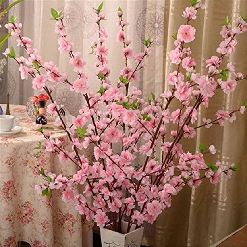 PRTECY 10PCS Artificial Cherry Blossom Flower Branches, 25.6 Inch Silk Spring Peach Blossom Bouquet Fake Flower Stems Arrangement for Wedding Home DIY Decoration