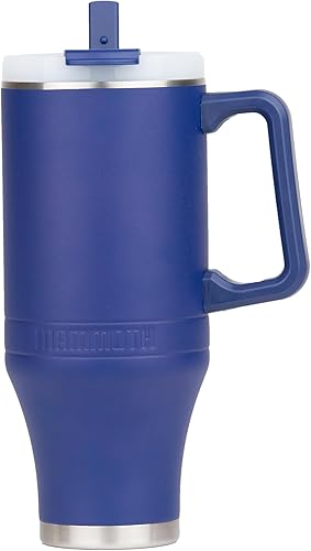 Miniatura 2 de Mammoth Coolers Ascent - Vaso de acero inoxidable aislado al vacío con tapa a prueba de fugas, de 40 onzas, con asa y popote, para agua y café, azul