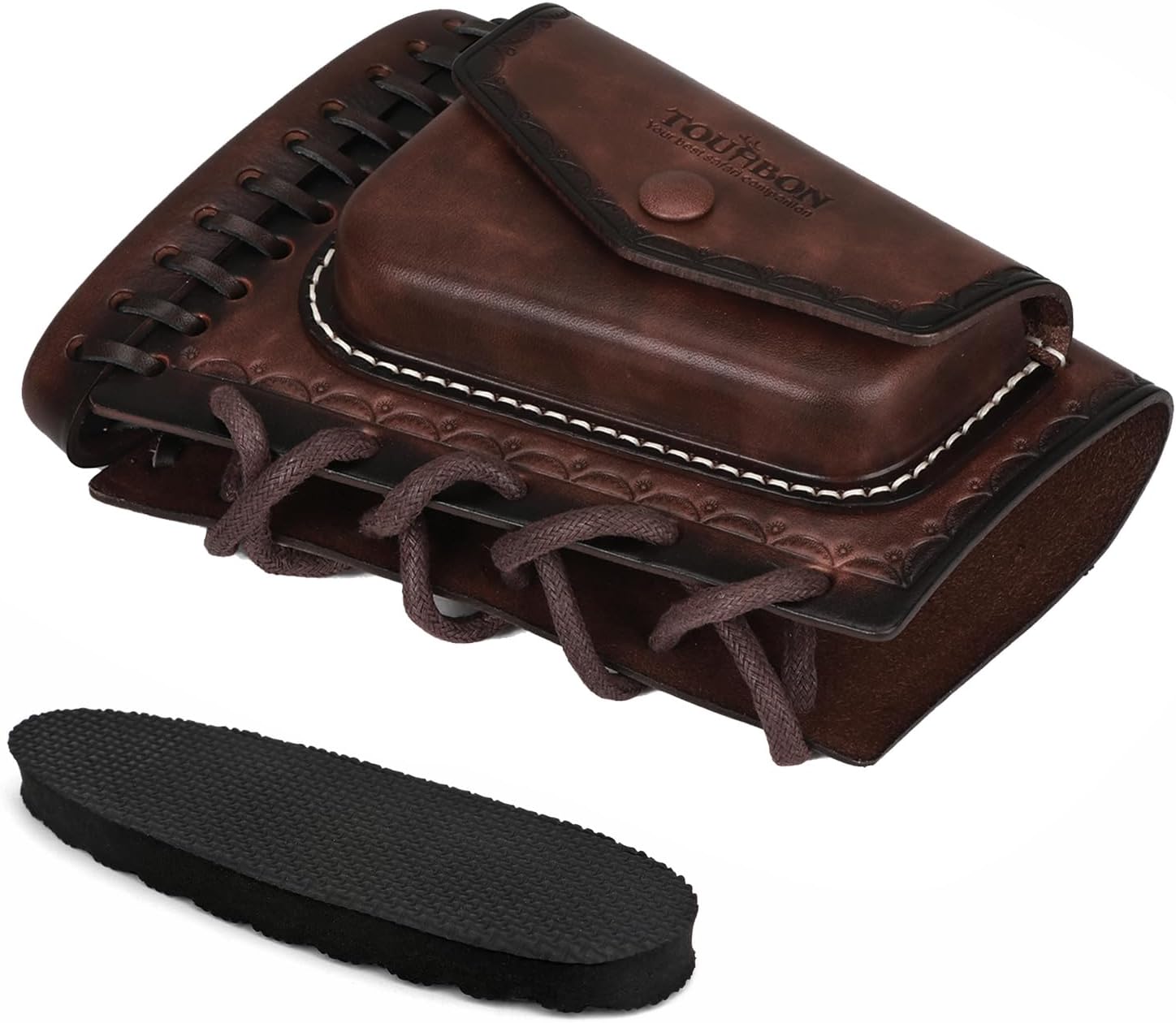 Tourbon Leather Rifle Stock Protective Holder Slip on Recoil Pad Cheek Rest Riser with Cartridges Pouch