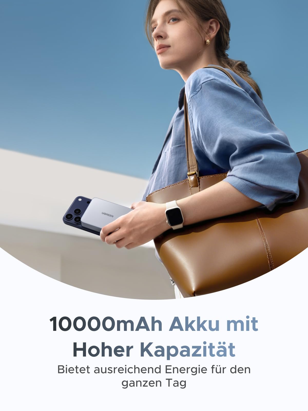 UGREEN MagFlow 10000mAh Qi2 25W Powerbank Magsafe mit USB-C 30W, (Blau) | Qi2 Zertifiziert, Integriertes Kabel, LED-Bildschirm, für iPhone 17-12, Temperaturschutz, für Reisen und den Weg zur Arbeit