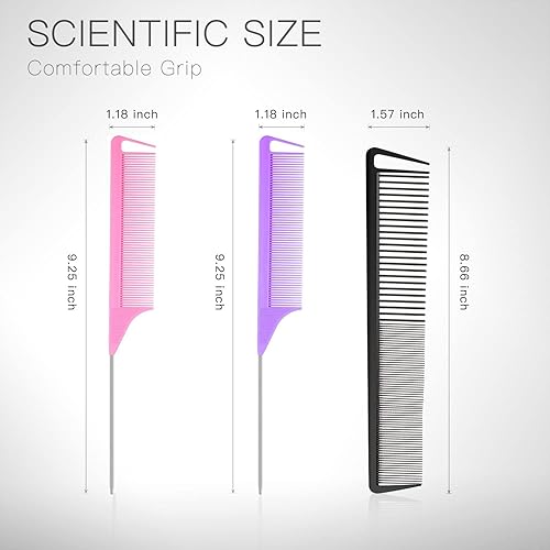 Miniatura 3 de Peine de cola de rata, peine de separación para trenzas de peluquería, peines de fibra de carbono, peine de acero inoxidable para mujeres y hombres,