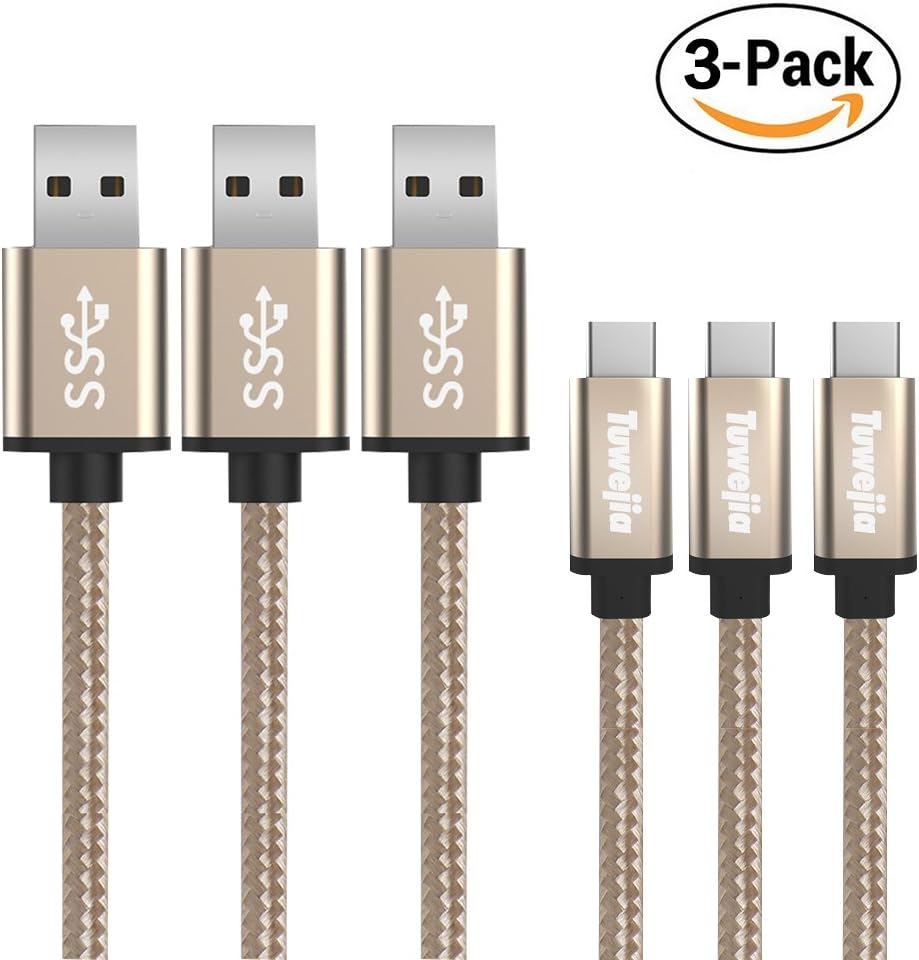 Tuwejia USB Type C Cable, USB3.0 to USB C 3Pack 1ft 3ft 6Ft Fast Charger Nylon Braided Cord for Sumsang Galaxy S8, LG G5 V20,Nexus 6P 5X,MacBook 12",Google Pixel XL Huawei P10/Mate9 Nukia N1 etc
