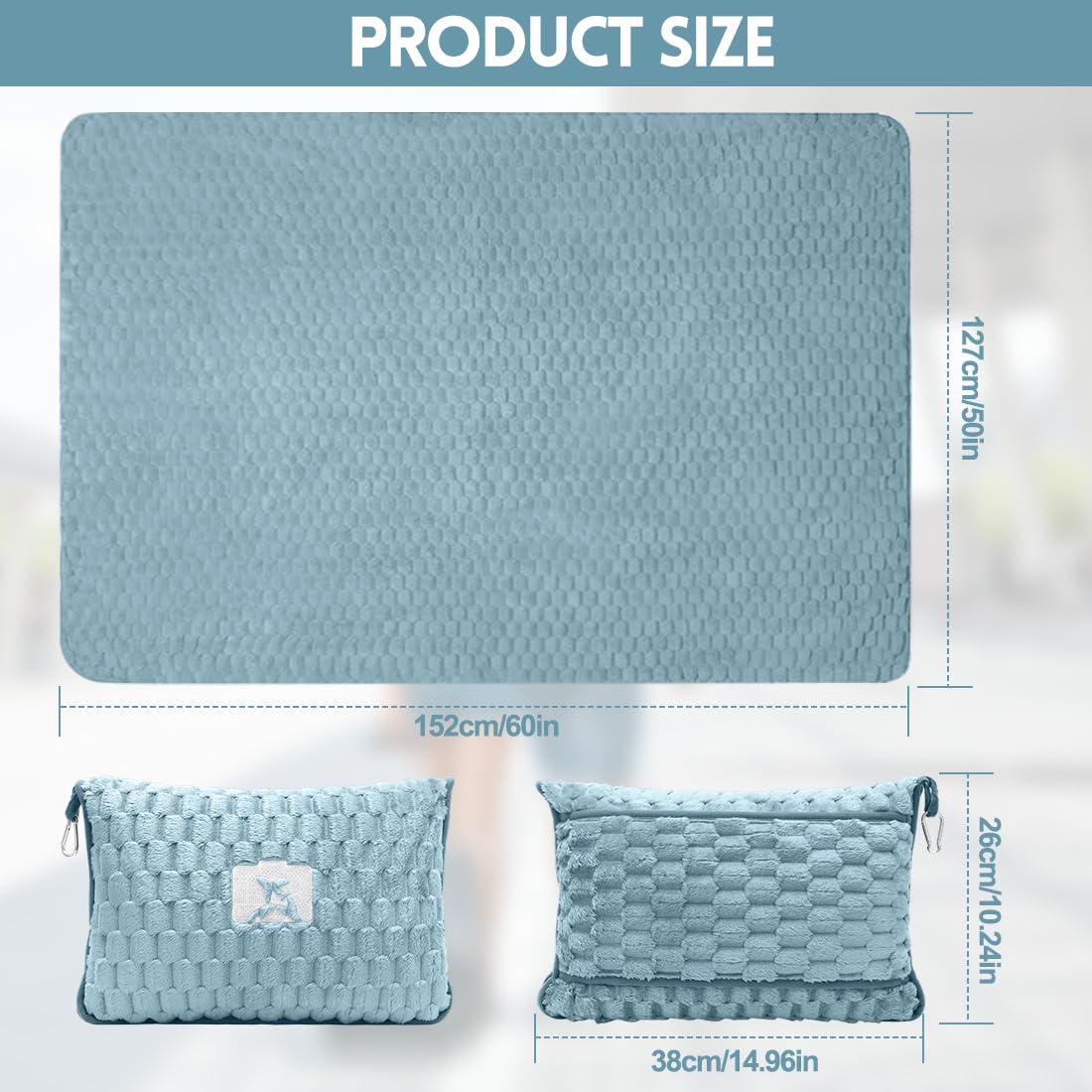 Manta de viaje almohada 2 en 1, suave y cálida manta de avión, almohada portátil multifuncional con funda de almohada, manta de viaje para avión, viajes, oficina, hogar, 127 x 152 cm (azul)