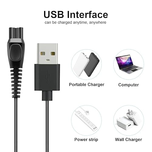 Miniatura 4 de LinMei Cable de carga USB apto para Philips Norelco QP2533 QP2520 QP2630 QP6510 QP6520 One Blade Trimmer HQ8505 HQ850 HQ840 Barbera Shaver 5V Cable