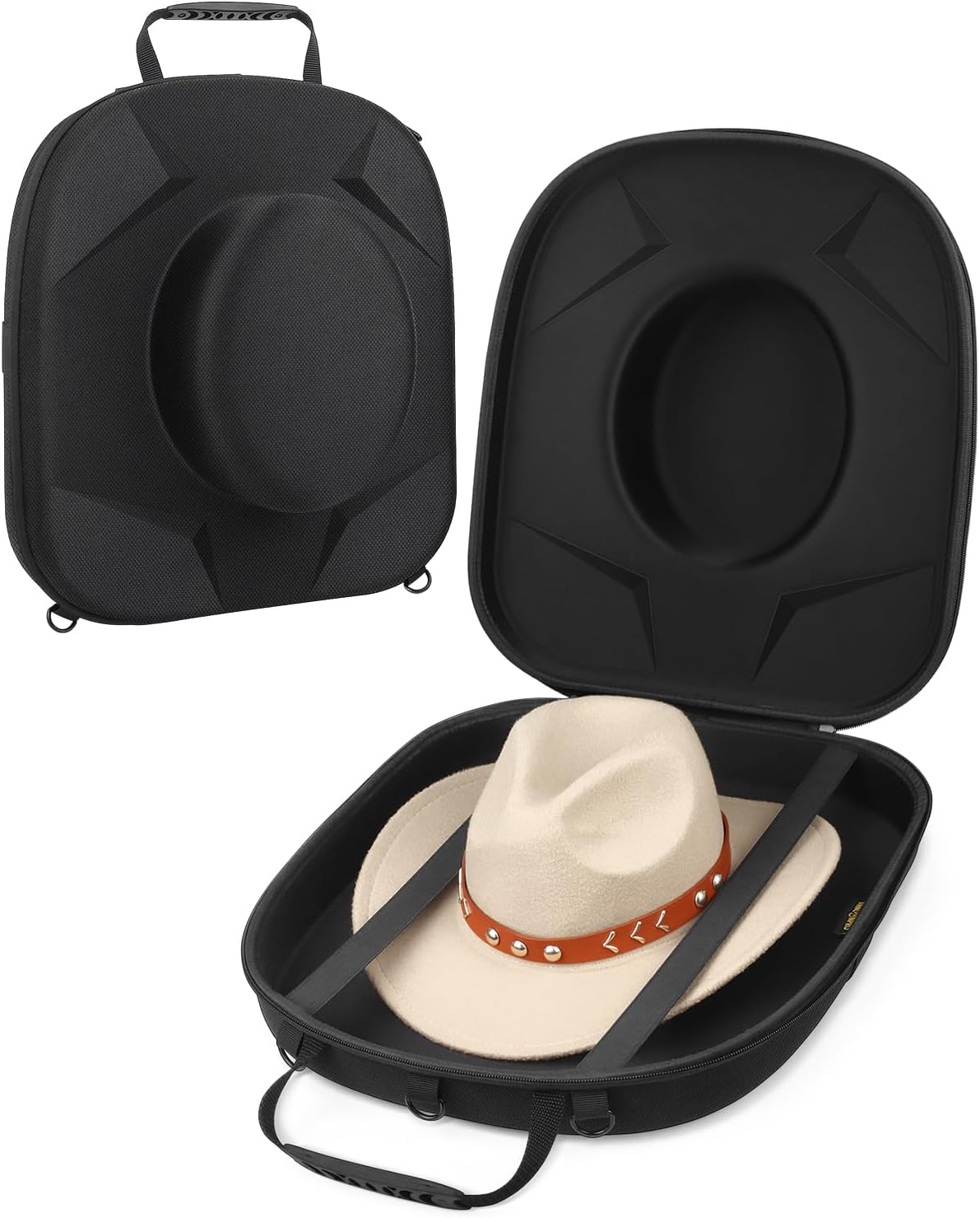 Cowboy Hat Box - Crush Proof Travel Hat Carrier Case - Hat Storage for Cowboy, Panama, Tweed & Fedora Hats - Hard Shell Cowboy Hat Storage with Carrying Handle, Shoulder and Luggage Strap - Black