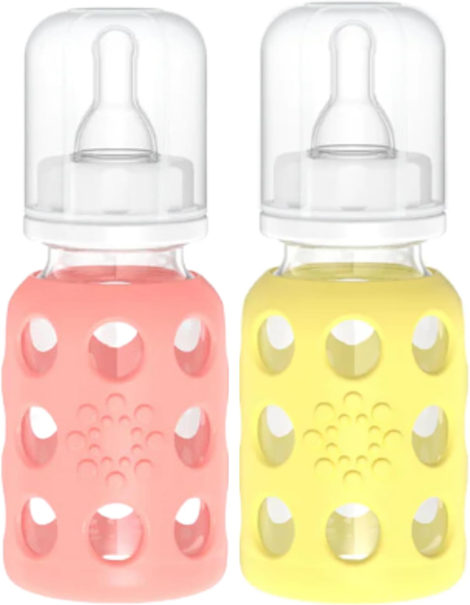 Lifefactory Glass Baby Bottle BPA Free | Protective Silicone Sleeve | 4 oz Pack of 2 | Cantaloupe, Banana