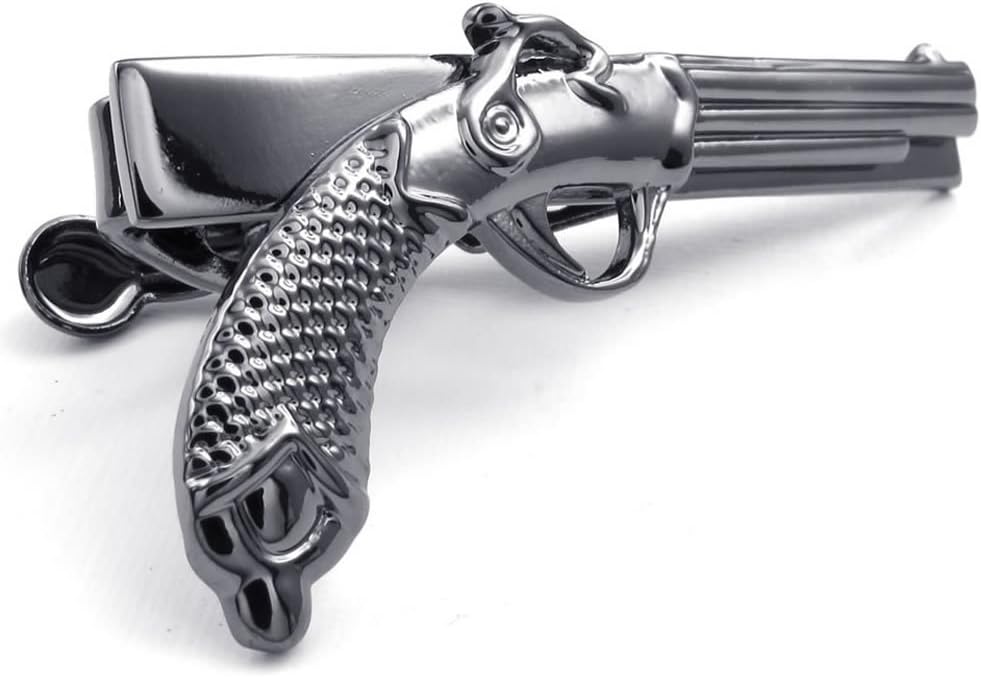 KONOV Mens Tie Bar, Necktie Tie Spring Loaded End Clip Clasp Bar, Handgun Gun, Color Black