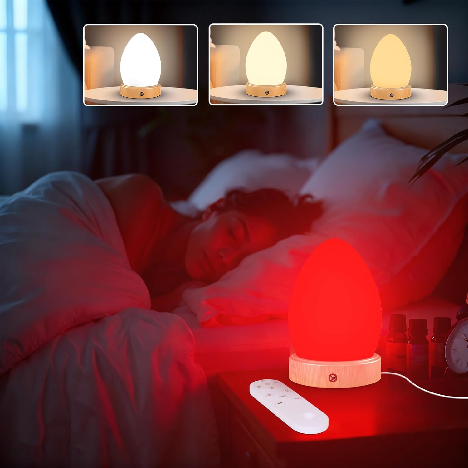 670nm Red Light Therapy Lamp for Sleep & Relaxation, 10000 Lux Sun Lamp with Remote Control, Dual Function Sleep Aid and Sunlight Lamp, 4-Color Night Light to Improve Sleeping for Adult & Kid