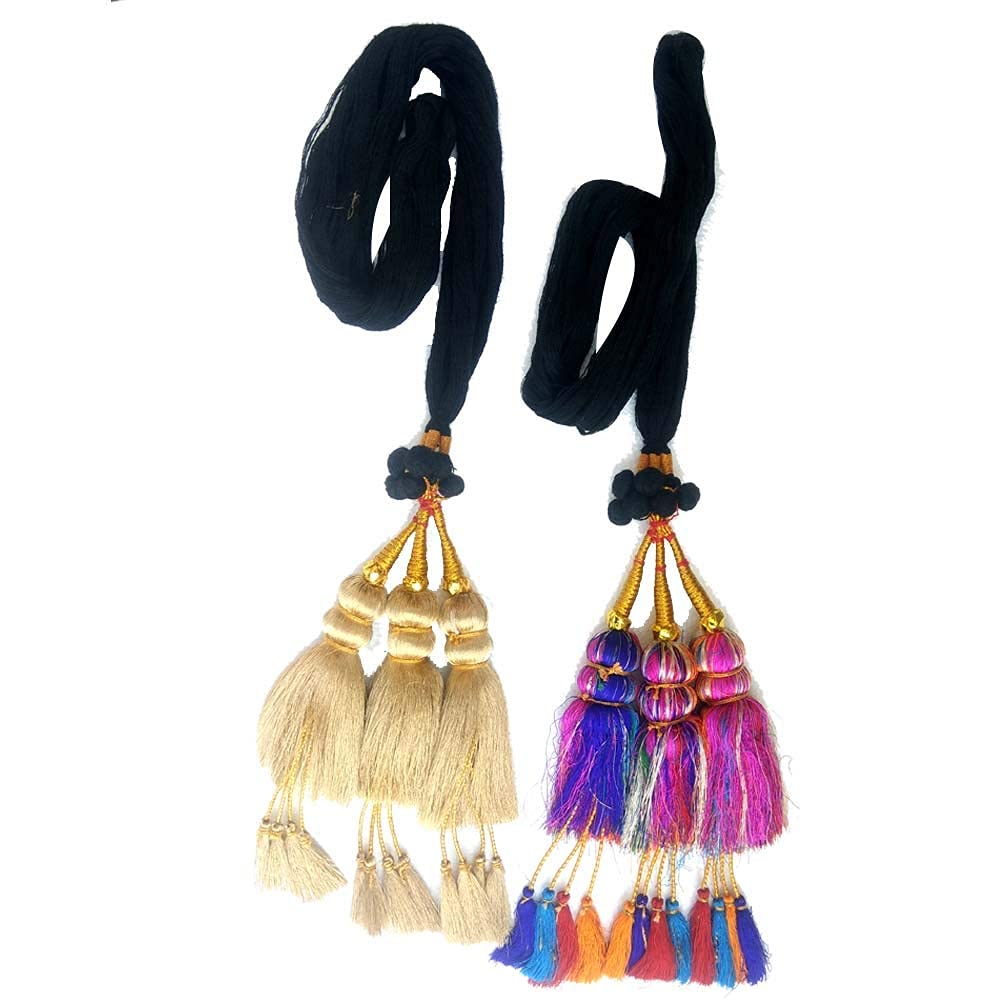 Hair Extensions for Women Used As Braid/Parandi tasslesChoti Hair Parandi ||2 pieces Punjabi Paranda Parandi Hair Accessory Braid Tassles, Multi and Golden Color Prandi/Pranda
