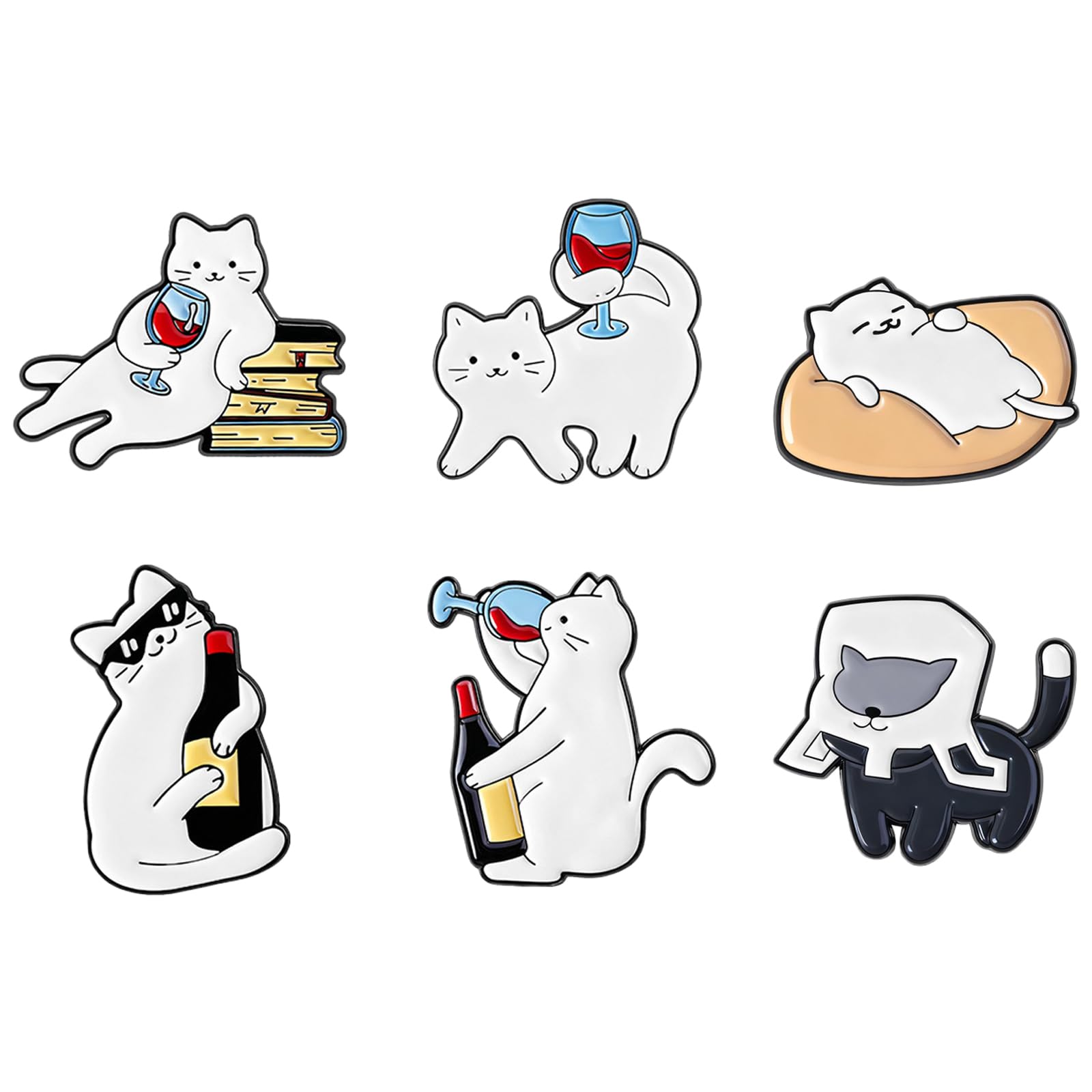 6 Stück Pins Anstecker,Katzen Emaille Anstecknadeln Pins Tier Brosche Niedliche Cartoon Katze Abzeichen für Hemd,Abzeichen,Tasche,Revers,Schmuck,Zubehör,Geschenk