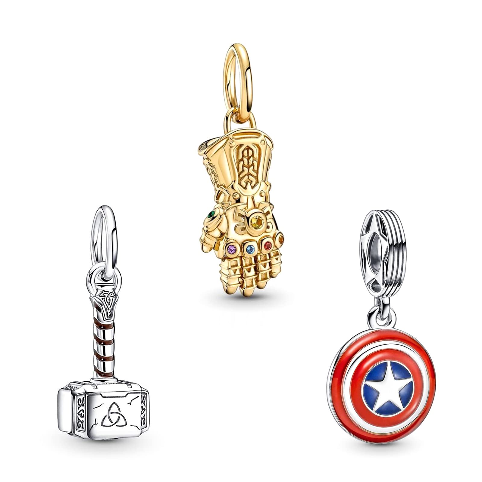 Doyafer925 Sterling Silver Charms Iron Cool Man Golden Bear Cute Mouse Beads For Women Bracelets Necklace Gifts for Family and Friends 3 Piece/Package