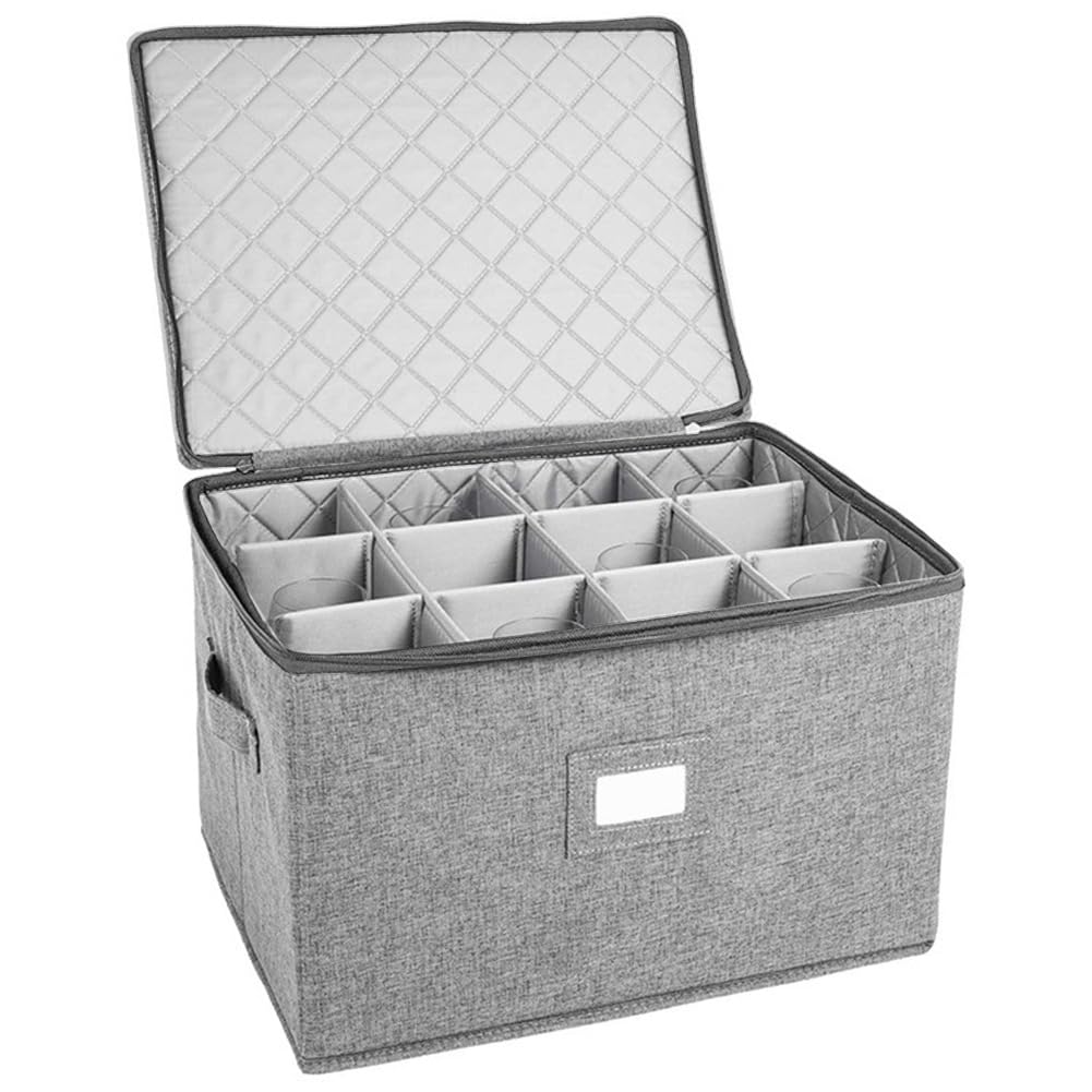 Fegtrtyoa Champagne Glass Stemware Organizer Case with Dividers, Flute Storage Box, Champagne Glass Storage Container