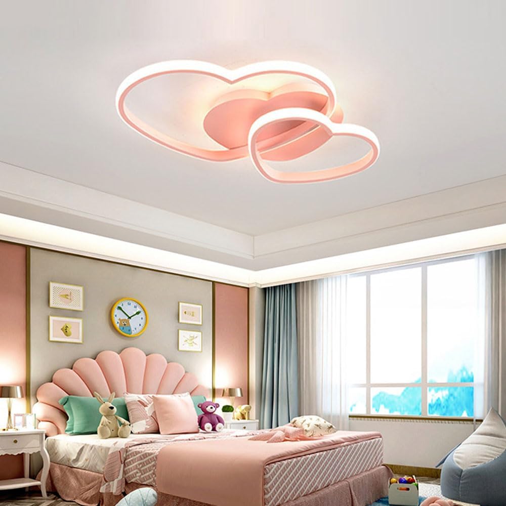 ZBZFGE Cute Heart Shaped Creative Children's Room Iron Lamp Body Acrylic Lampshade 3000-6000K Led Ceiling Light Fixture Decorative Recessed Dimmable Chandelier for Bathro