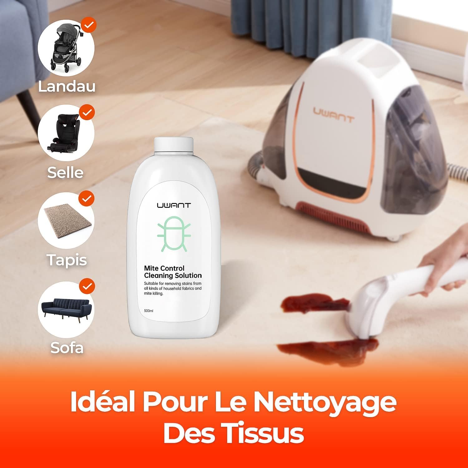UWANT Limpiador de Telas | 500 ml | Serie B100 | Limpia en profundidad las manchas persistentes