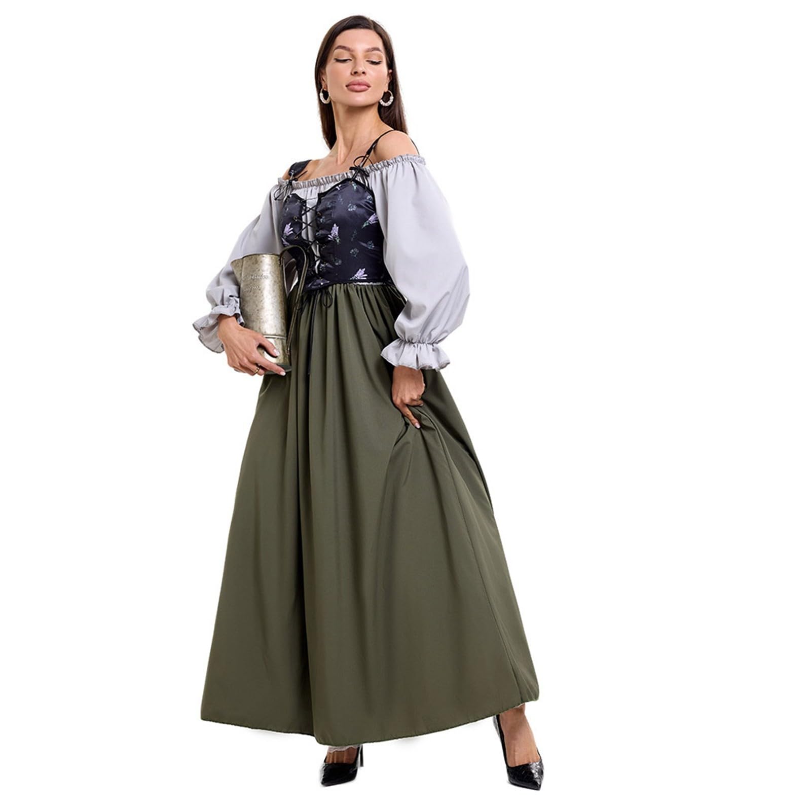 Genérico Vestido De Halloween Para Mujer,Conjunto Medieval Victoriano De Dos Piezas Para Mujer Disfraz Cosplay Elegante Con Falda Y Corsé Atuendo Festivo Para Halloween Teatro O CelebracióN Nocturna
