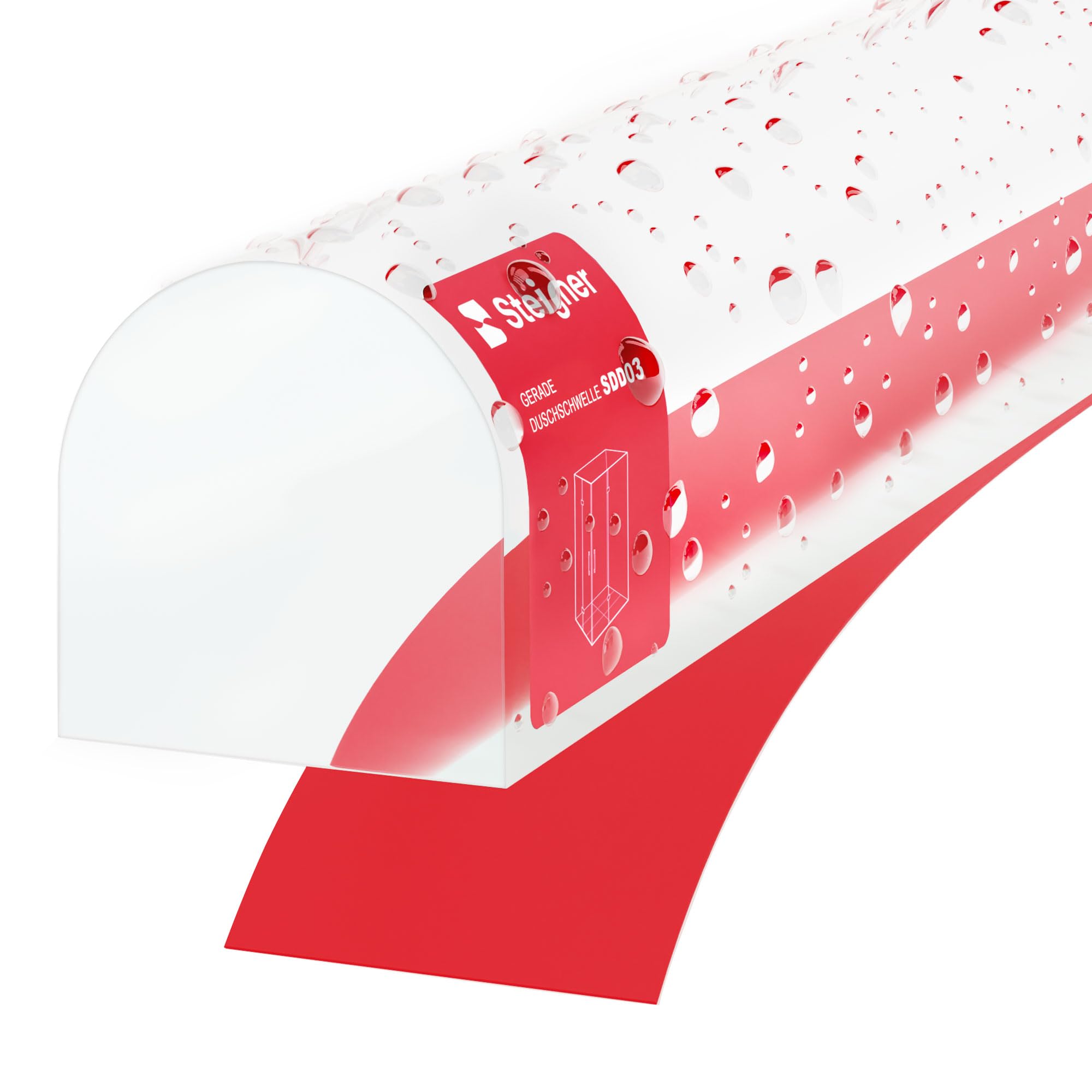 Barra semicircular acrílica autoadhesiva STEIGNER de 10 mm y 160 cm | Deflector de agua, perfil antideslizamiento, para cabinas de ducha, duchas de cristal y duchas a ras de suelo tipo walk-in