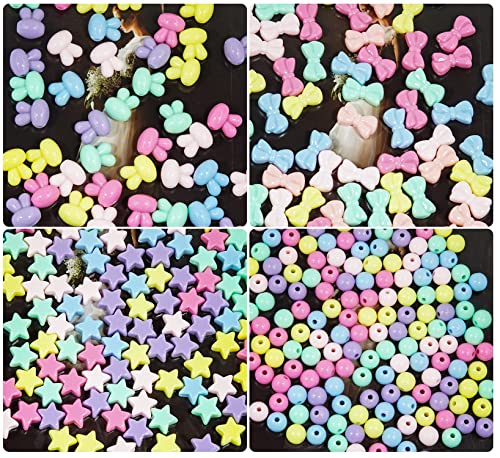 480 Pcs Bunny Bead Acrylic Star Candy Bead Cute Bow-Knot Bead, Assorted Round Circle Bead Aesthetic Pastel Rabbit Kandi Bead For Girl Women Diy Craft Bracelet Earring Necklace Jewelry Making (E) #TOP7