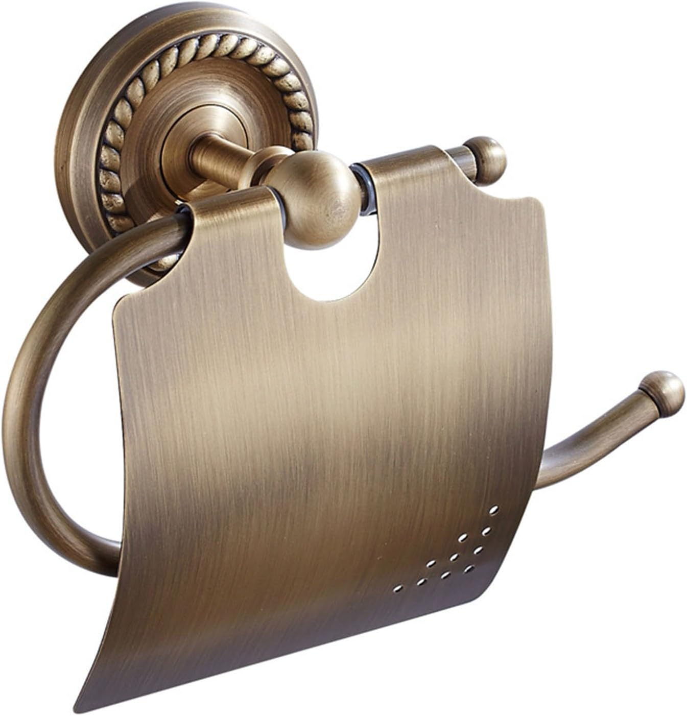 Vintage Brass Toilet Paper Holder, Decorative Covered Tissue Roll Rack for Bathroom, Wall-Mounted Metal Tissue Organizer