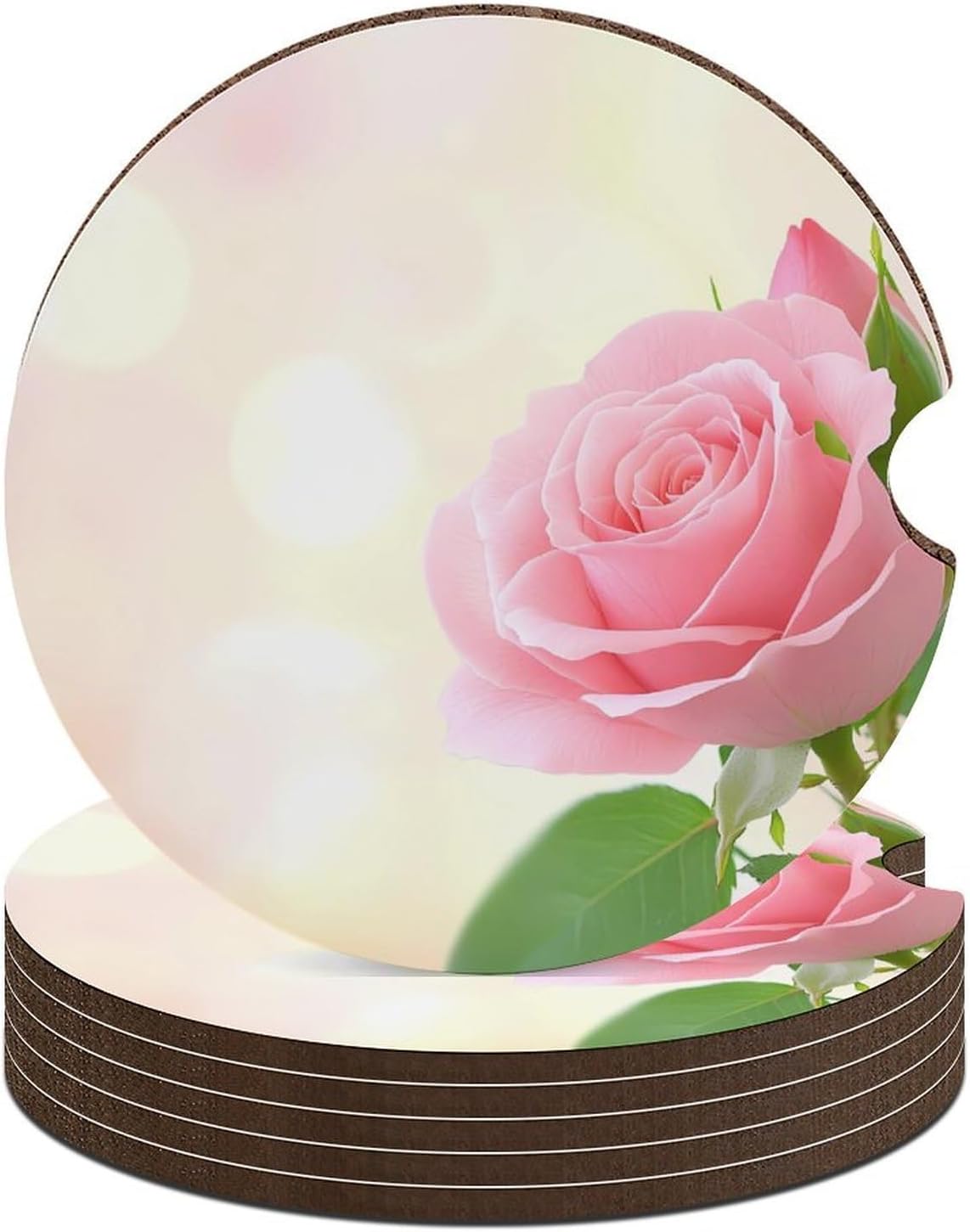 A Beautiful Rose Cute Car Coasters 2.56 Inch Absorbent Cup Holder for Drinks Auto Interior Accessories