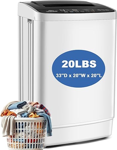 Nictemaw Lavadora portátil de 20 libras, lavadora de carga superior completamente automática de 2.8 pies cúbicos con 4 programas, 4 niveles de agua,
