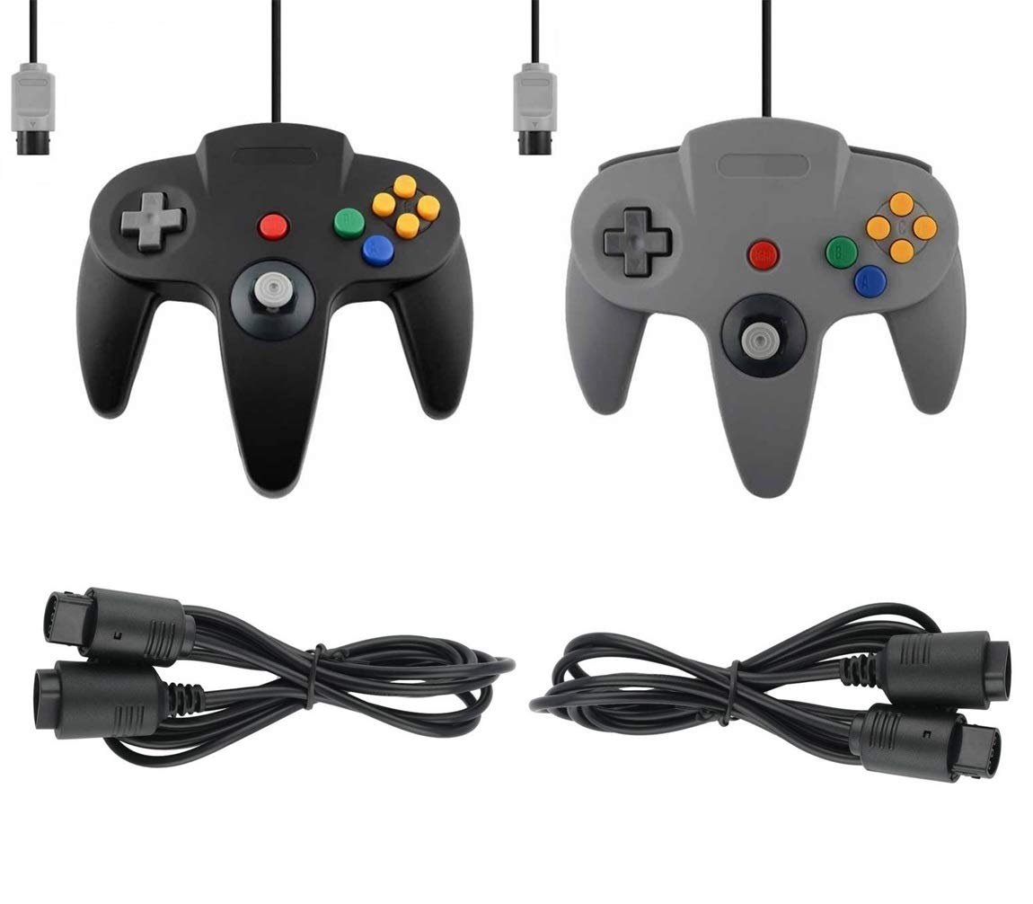 2 x kontroler pasujący do Nintendo 64 N64 szary czarny z przedłużeniami Gamepad Joypad