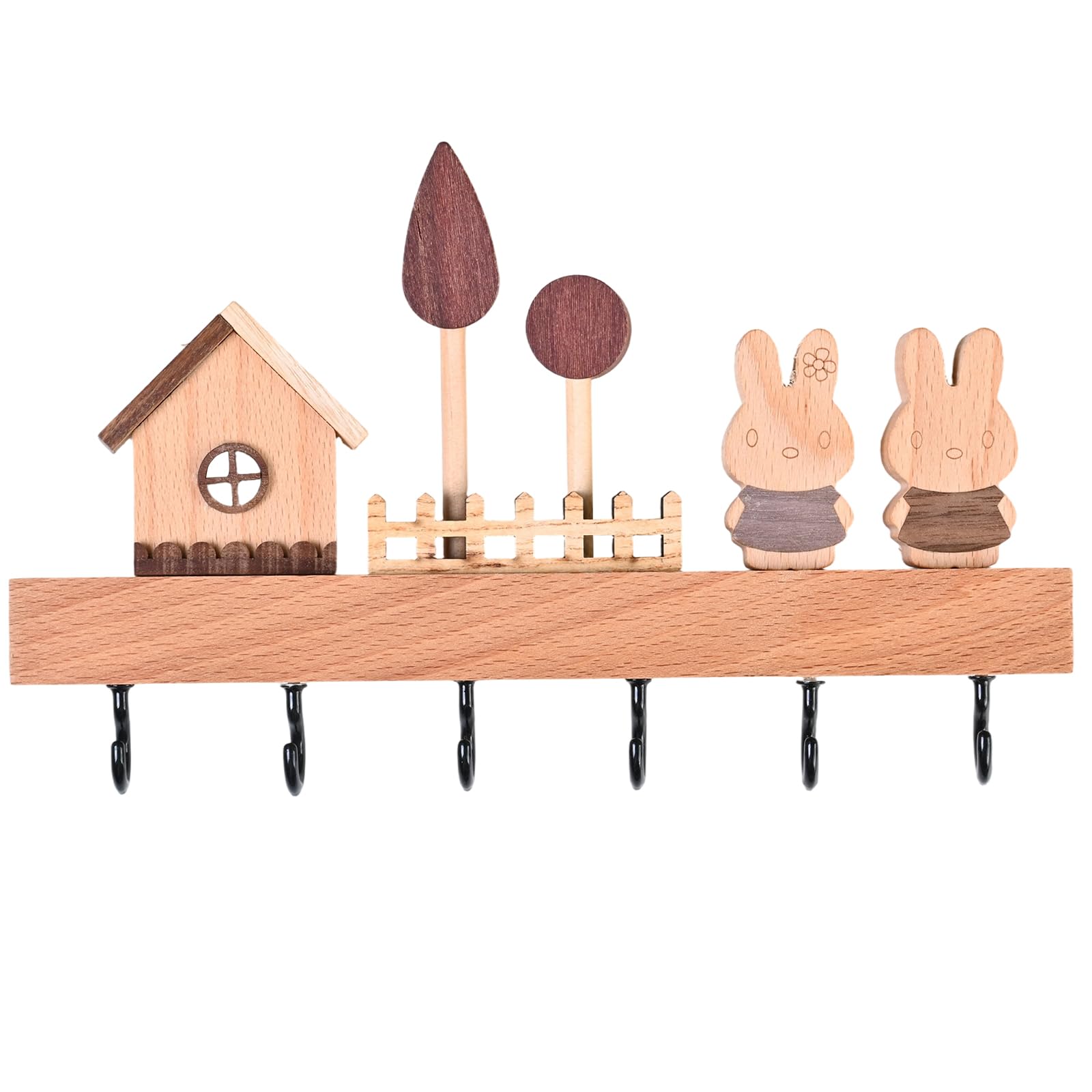 Portachiavi da Parete In Legno con 6 Ganci Rivestiti, Appendi Chiavi a Muro e Funzionale, Installabile Senza Chiodi con Colla Adesiva o con Foratura, Ideale per Casa, Ufficio